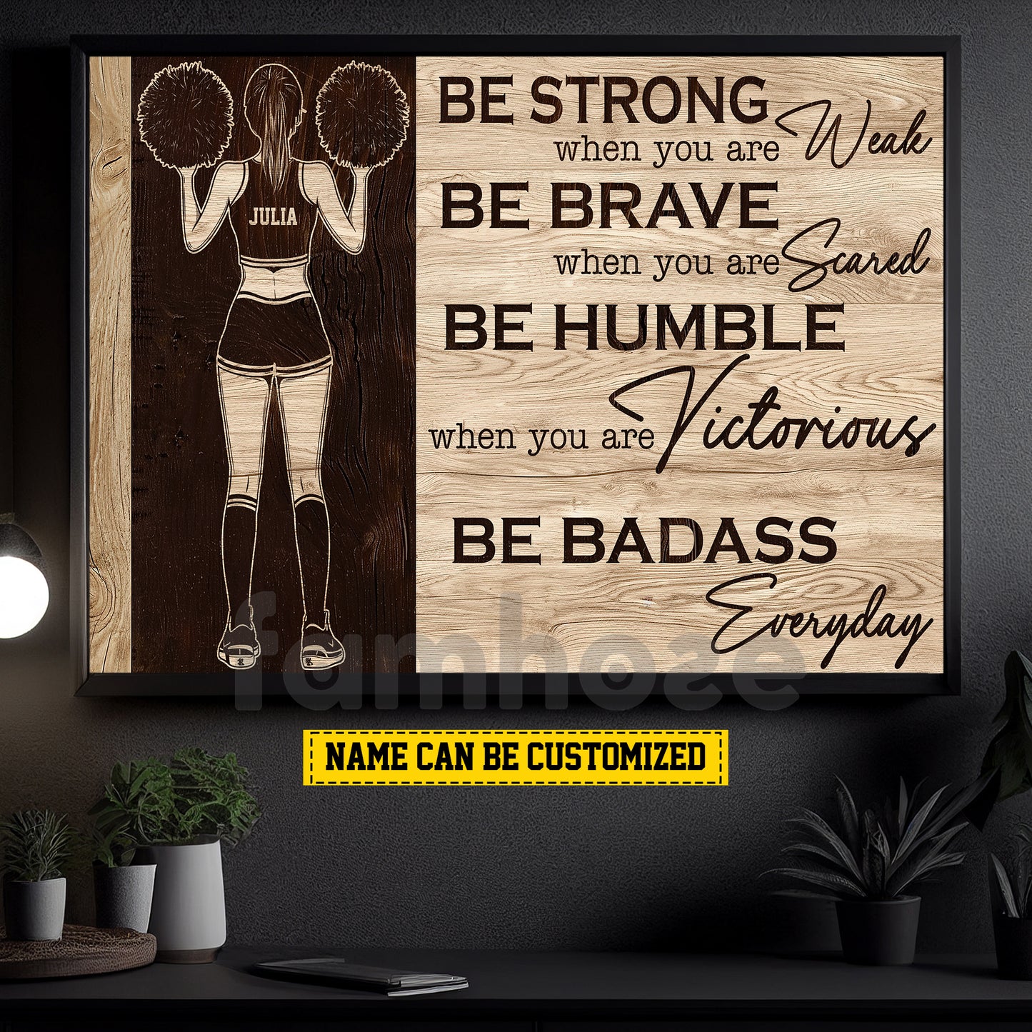 Motivational Personalized Cheerleading Girl Canvas Painting, Be Strong Brave Humble Badass Wall Art Decor, Poster Gift For Cheerleading Lovers