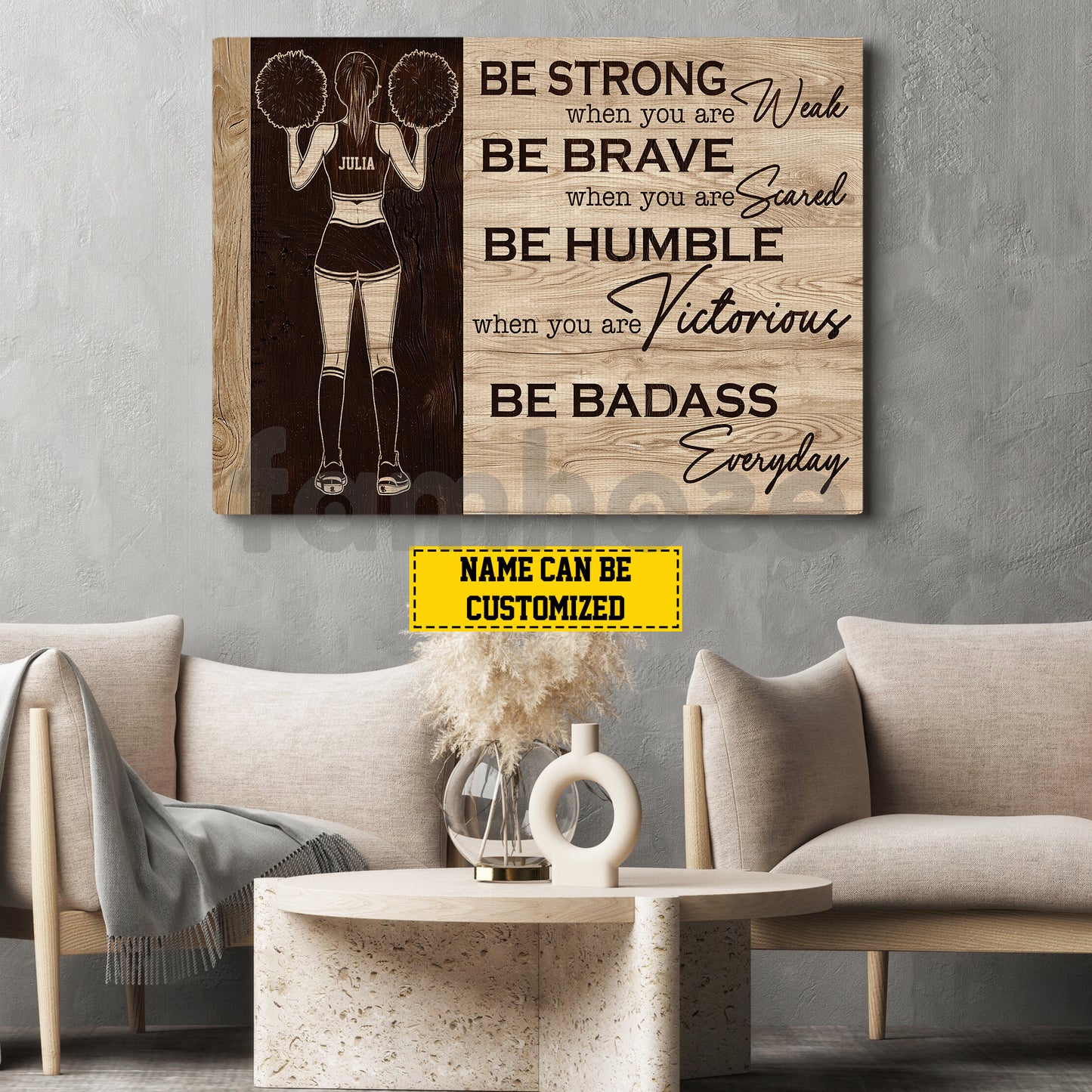 Motivational Personalized Cheerleading Girl Canvas Painting, Be Strong Brave Humble Badass Wall Art Decor, Poster Gift For Cheerleading Lovers