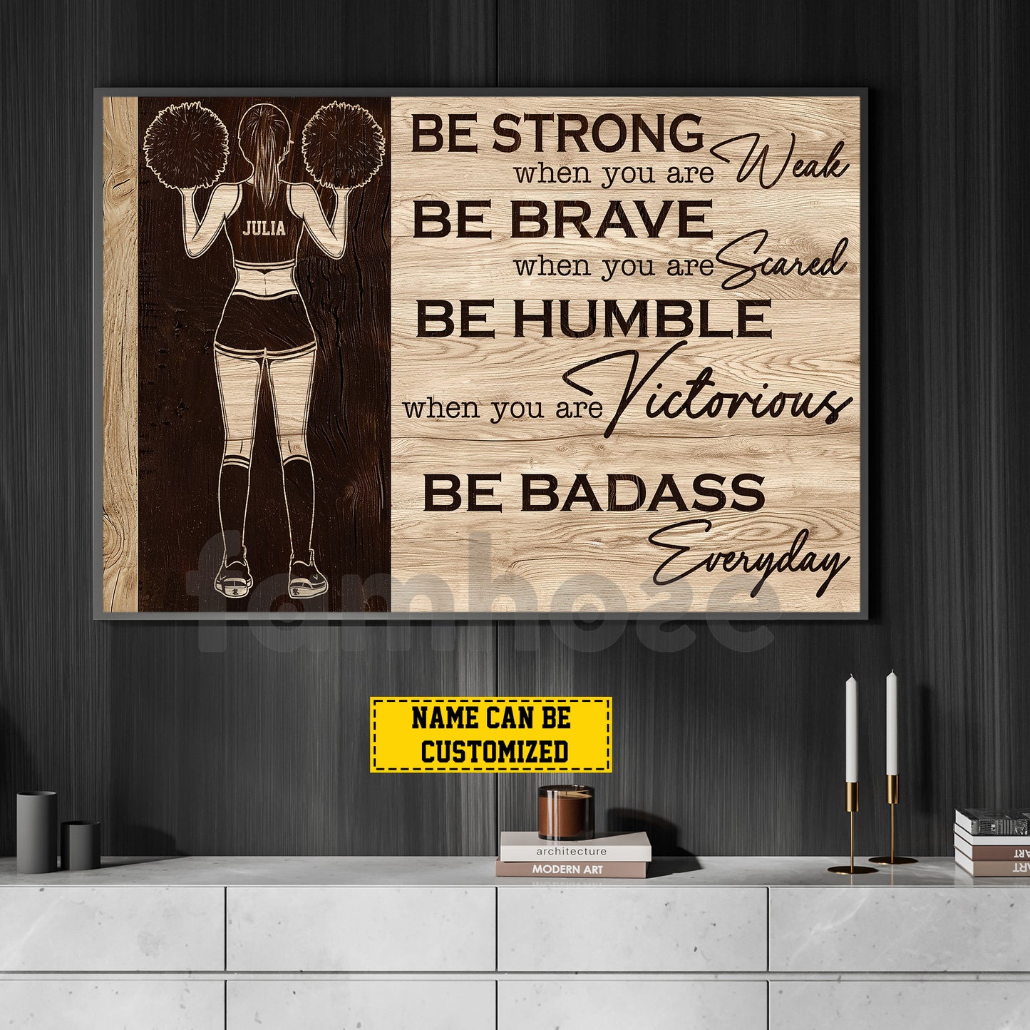 Motivational Personalized Cheerleading Girl Canvas Painting, Be Strong Brave Humble Badass Wall Art Decor, Poster Gift For Cheerleading Lovers