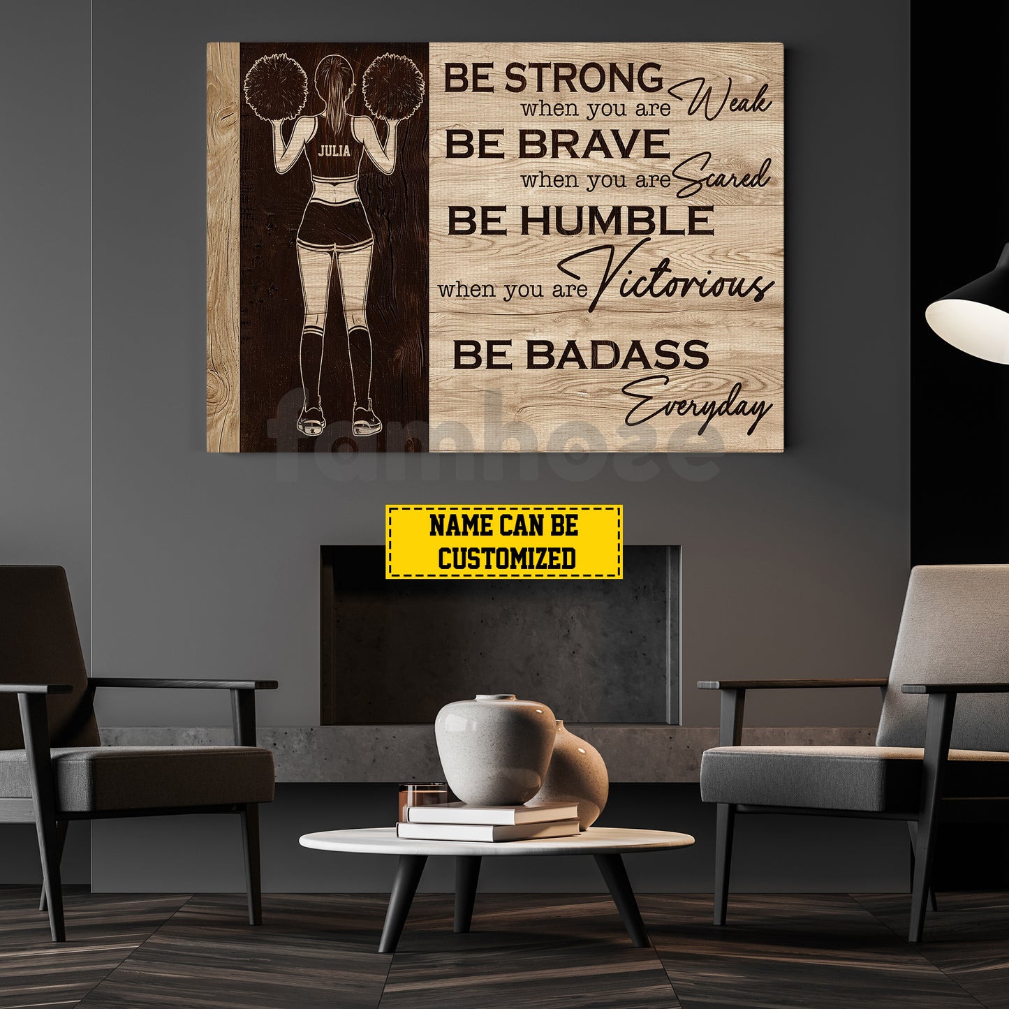 Motivational Personalized Cheerleading Girl Canvas Painting, Be Strong Brave Humble Badass Wall Art Decor, Poster Gift For Cheerleading Lovers