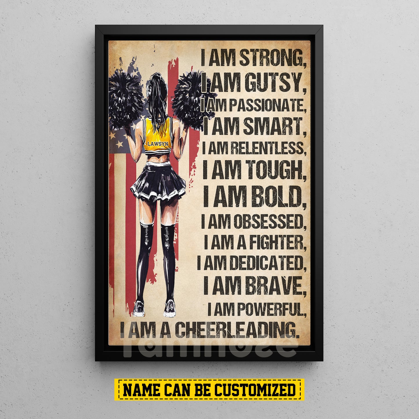 Motivational Personalized Cheerleading Girl Canvas Painting, I Am A Cheerleading Wall Art Decor, Poster Gift For Cheerleader, Cheerleading Lovers