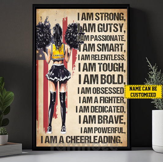 Motivational Personalized Cheerleading Girl Canvas Painting, I Am A Cheerleading Wall Art Decor, Poster Gift For Cheerleader, Cheerleading Lovers