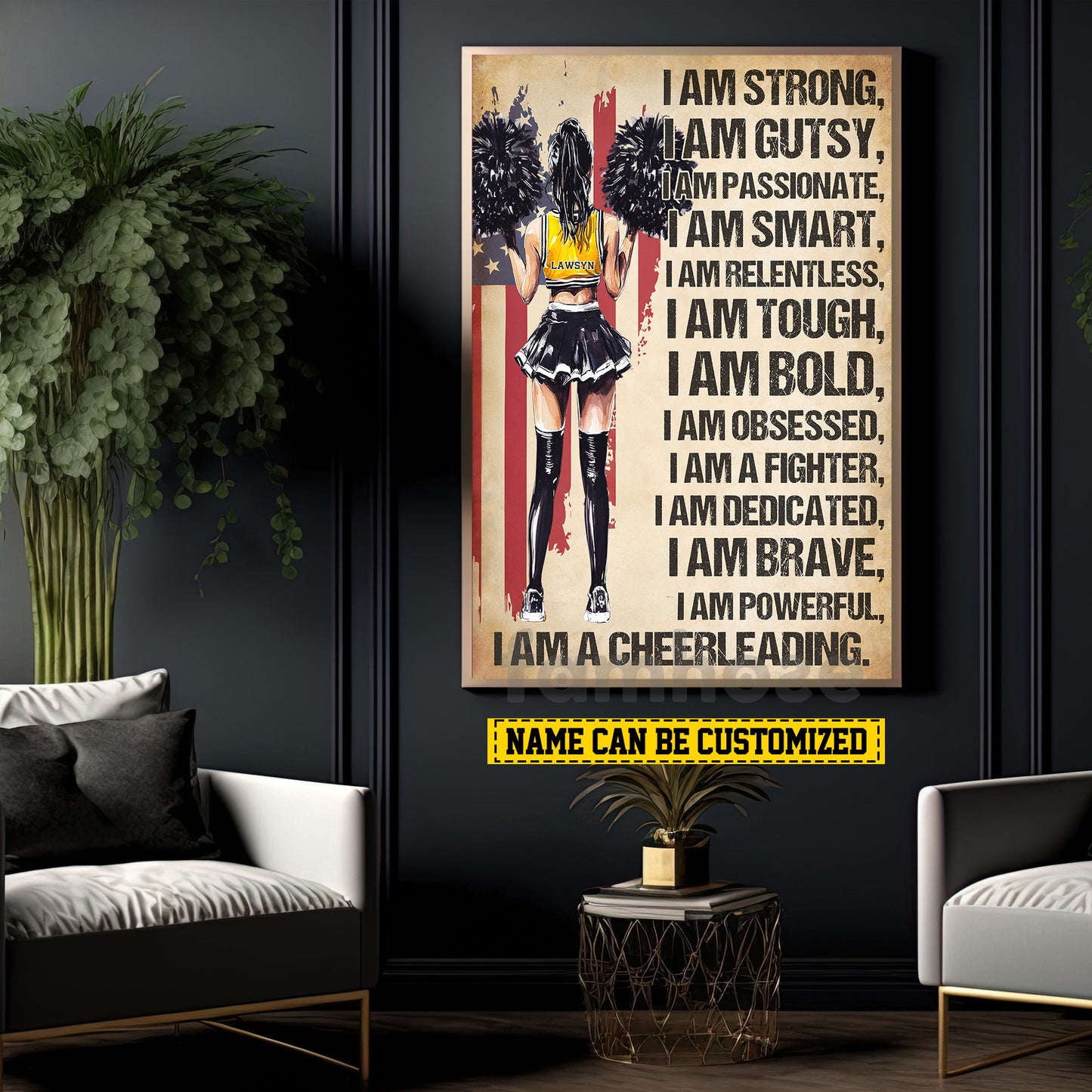 Motivational Personalized Cheerleading Girl Canvas Painting, I Am A Cheerleading Wall Art Decor, Poster Gift For Cheerleader, Cheerleading Lovers