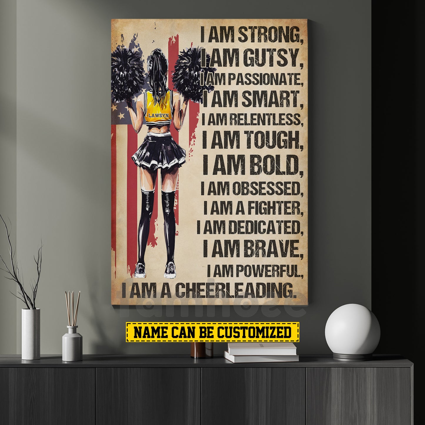 Motivational Personalized Cheerleading Girl Canvas Painting, I Am A Cheerleading Wall Art Decor, Poster Gift For Cheerleader, Cheerleading Lovers