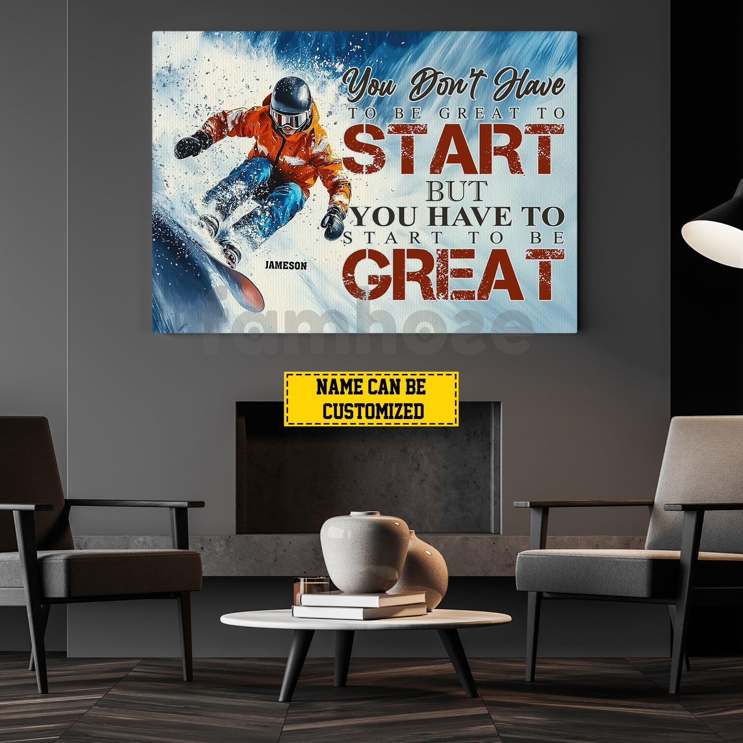 Personalized Snowboarding Canvas Painting, You Don't Have To Be Great To Start Wall Art Decor, Poster Gift For Motocross Lovers