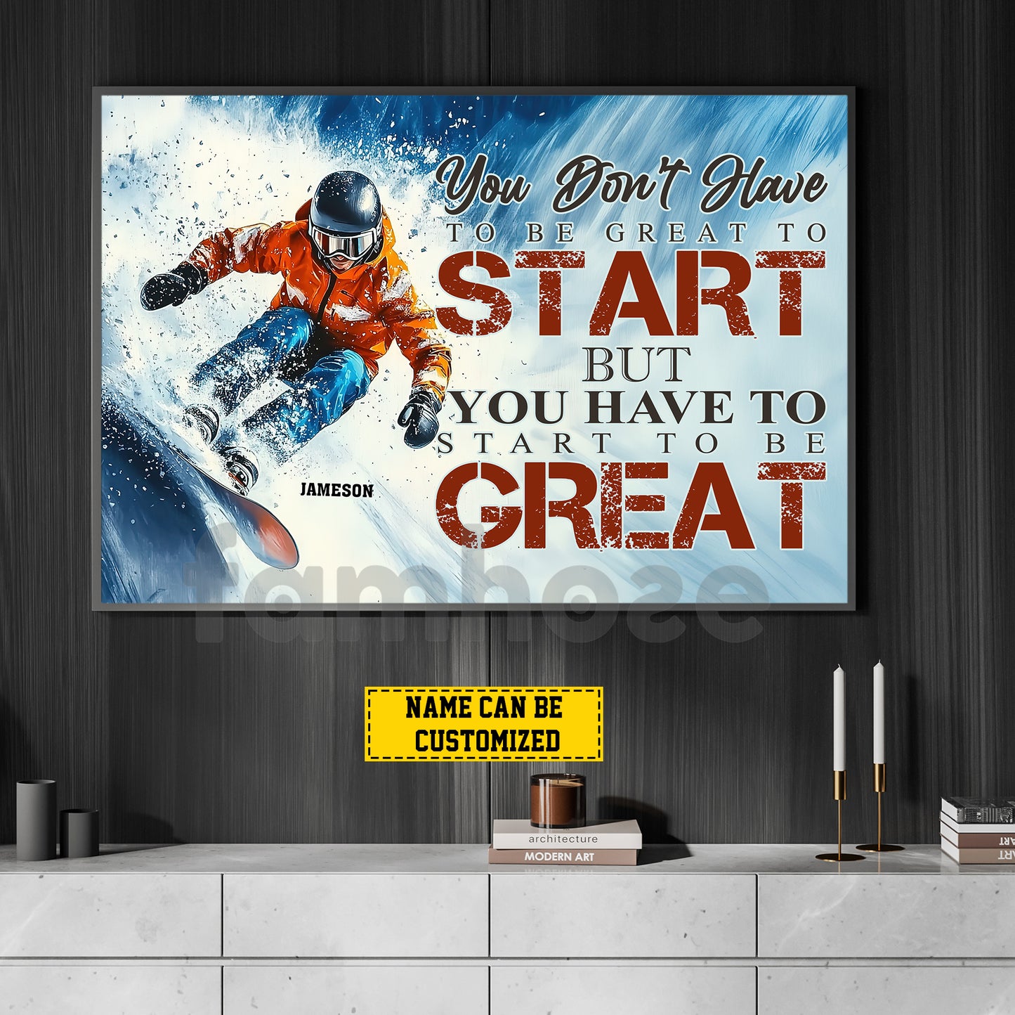 Personalized Snowboarding Canvas Painting, You Don't Have To Be Great To Start Wall Art Decor, Poster Gift For Motocross Lovers