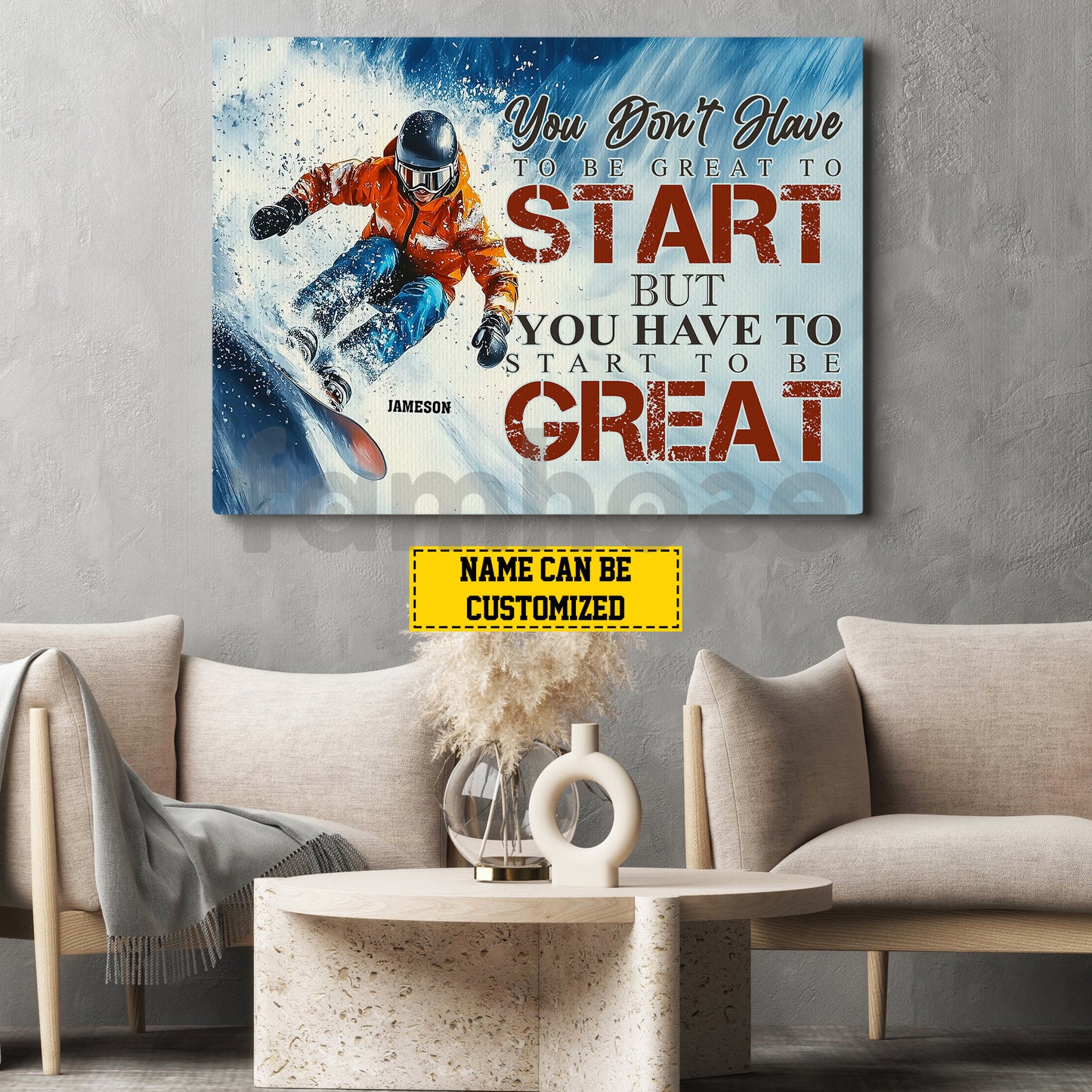 Personalized Snowboarding Canvas Painting, You Don't Have To Be Great To Start Wall Art Decor, Poster Gift For Motocross Lovers