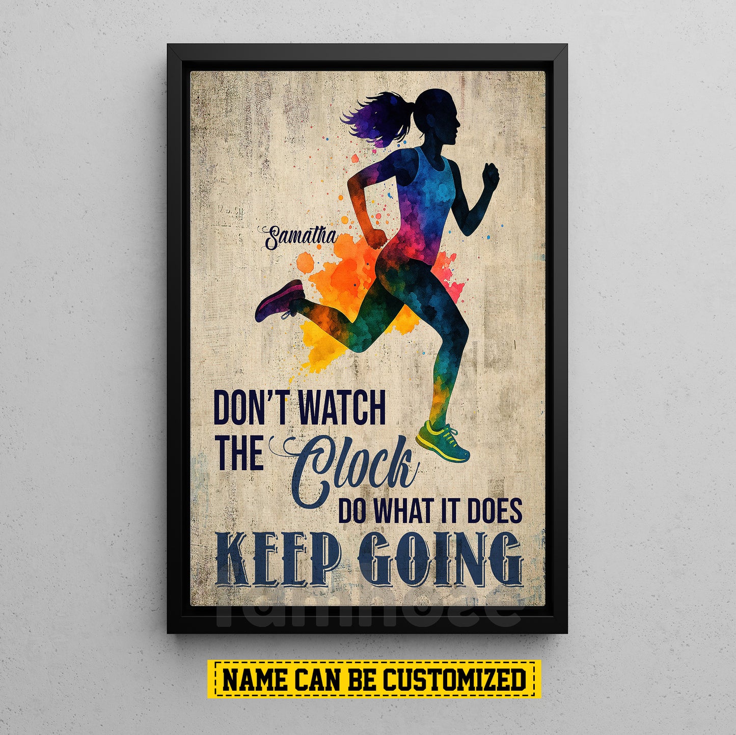 Personalized Running Woman Canvas Painting, Don't Watch The Clock Wall Art Decor, Poster Gift For Running Lovers
