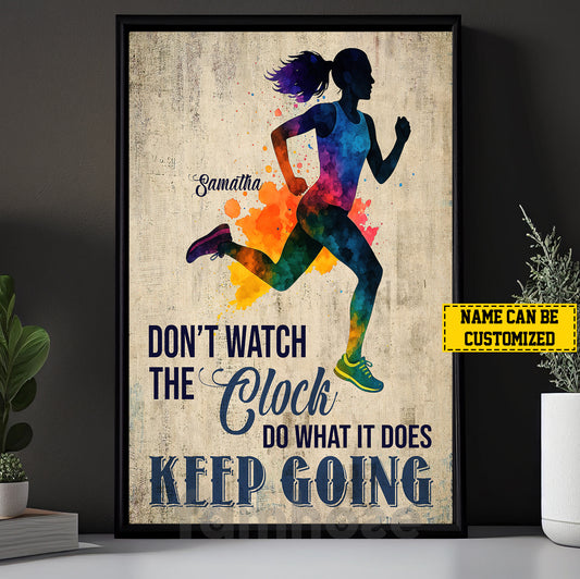 Personalized Running Woman Canvas Painting, Don't Watch The Clock Wall Art Decor, Poster Gift For Running Lovers