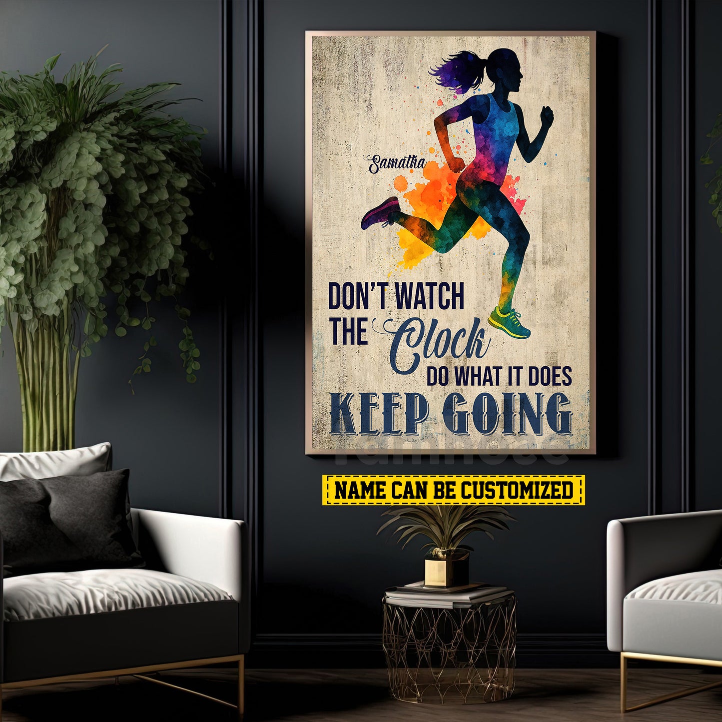 Personalized Running Woman Canvas Painting, Don't Watch The Clock Wall Art Decor, Poster Gift For Running Lovers