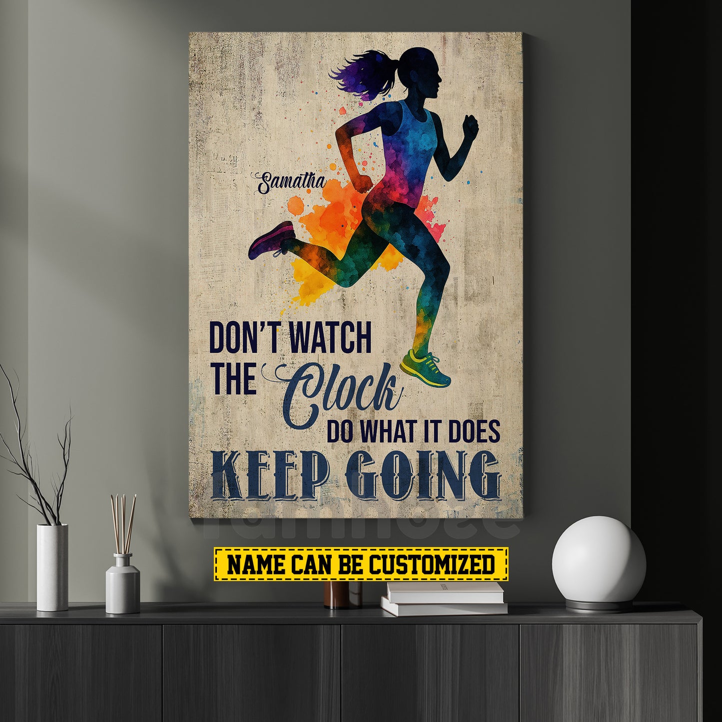 Personalized Running Woman Canvas Painting, Don't Watch The Clock Wall Art Decor, Poster Gift For Running Lovers