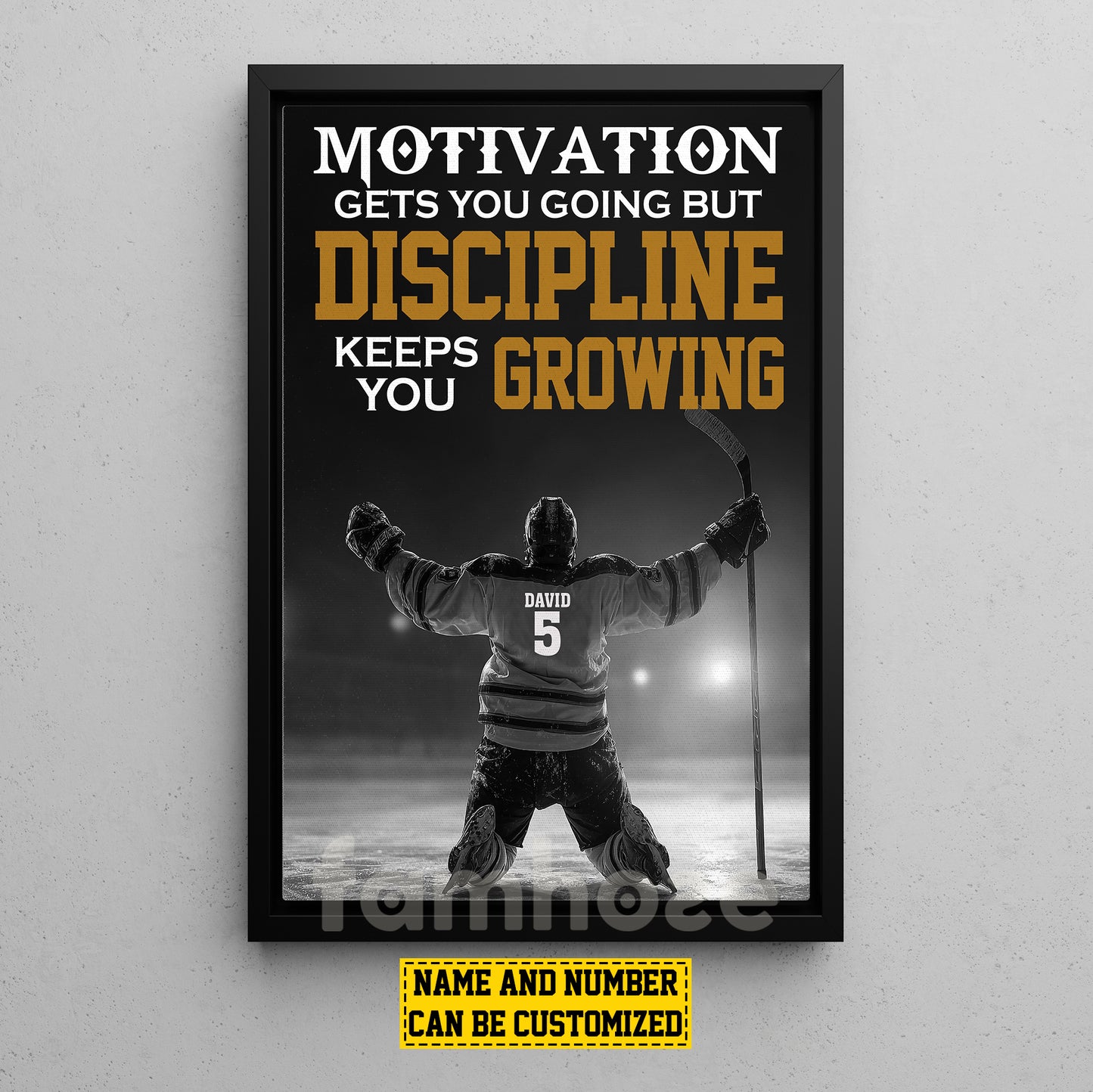 Motivational Personalized Hockey Man Canvas Painting, Motivation Gets You Going Sports Wall Art Decor, Poster Gift For Hockey Lovers