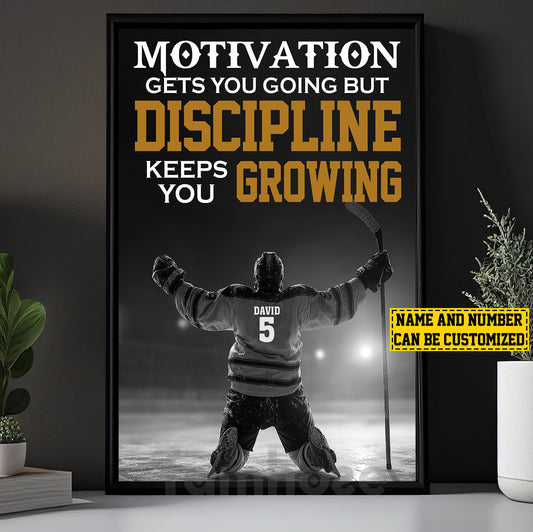 Motivational Personalized Hockey Man Canvas Painting, Motivation Gets You Going Sports Wall Art Decor, Poster Gift For Hockey Lovers