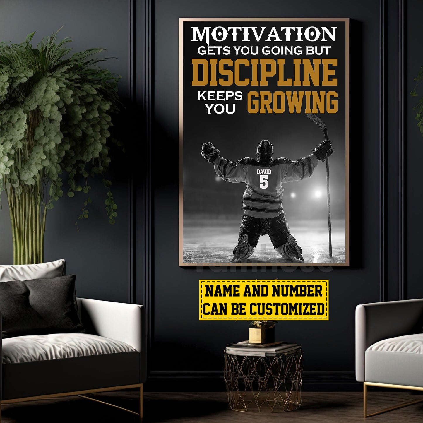 Motivational Personalized Hockey Man Canvas Painting, Motivation Gets You Going Sports Wall Art Decor, Poster Gift For Hockey Lovers