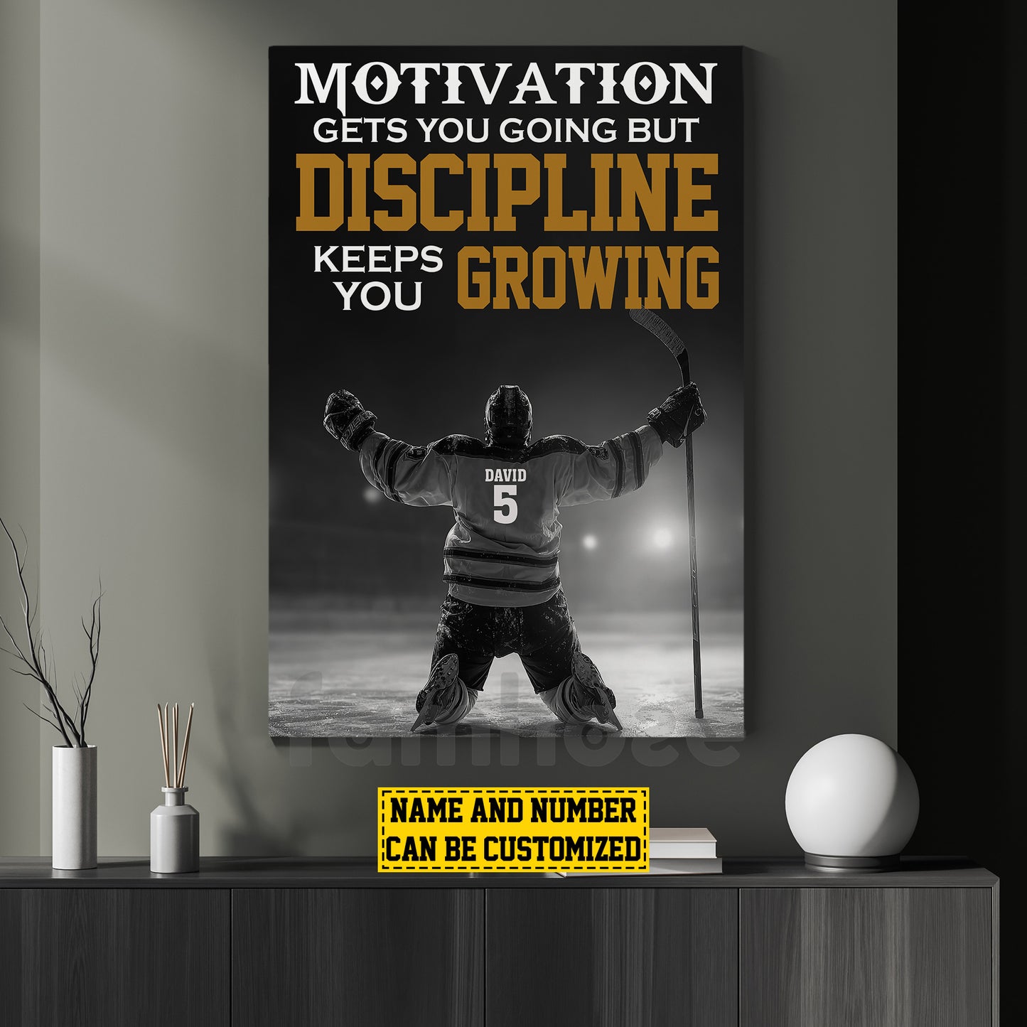 Motivational Personalized Hockey Man Canvas Painting, Motivation Gets You Going Sports Wall Art Decor, Poster Gift For Hockey Lovers