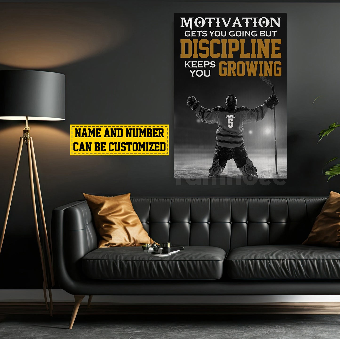 Motivational Personalized Hockey Man Canvas Painting, Motivation Gets You Going Sports Wall Art Decor, Poster Gift For Hockey Lovers