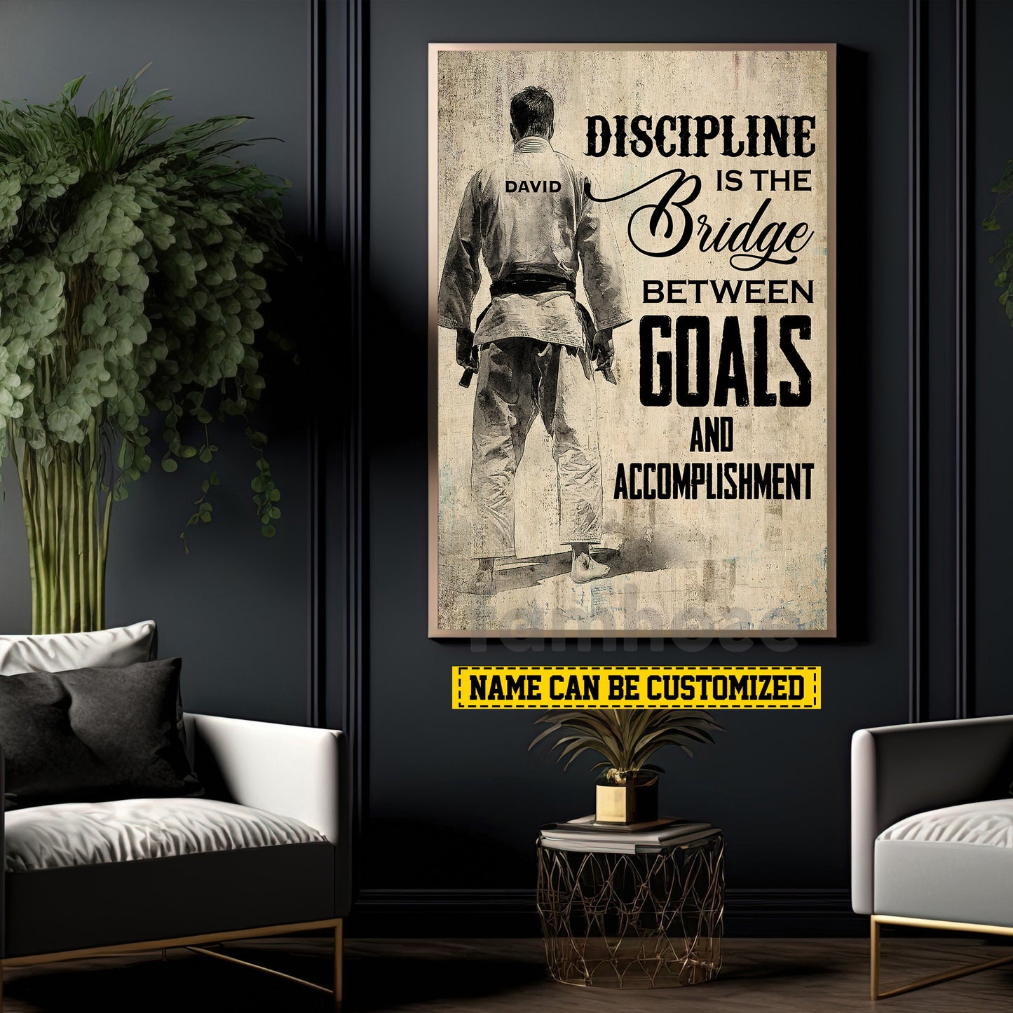 Motivational Personalized Jiu Jitsu Man Canvas Painting, Discipline Is The Bridge Inspirational Quote Wall Art Decor, Poster Gift For Jiu Jitsu Lovers