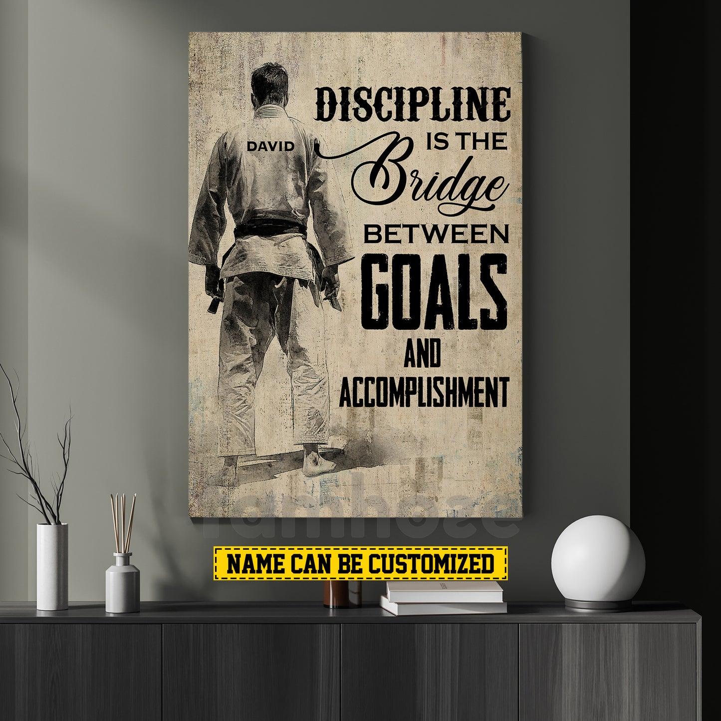 Motivational Personalized Jiu Jitsu Man Canvas Painting, Discipline Is The Bridge Inspirational Quote Wall Art Decor, Poster Gift For Jiu Jitsu Lovers