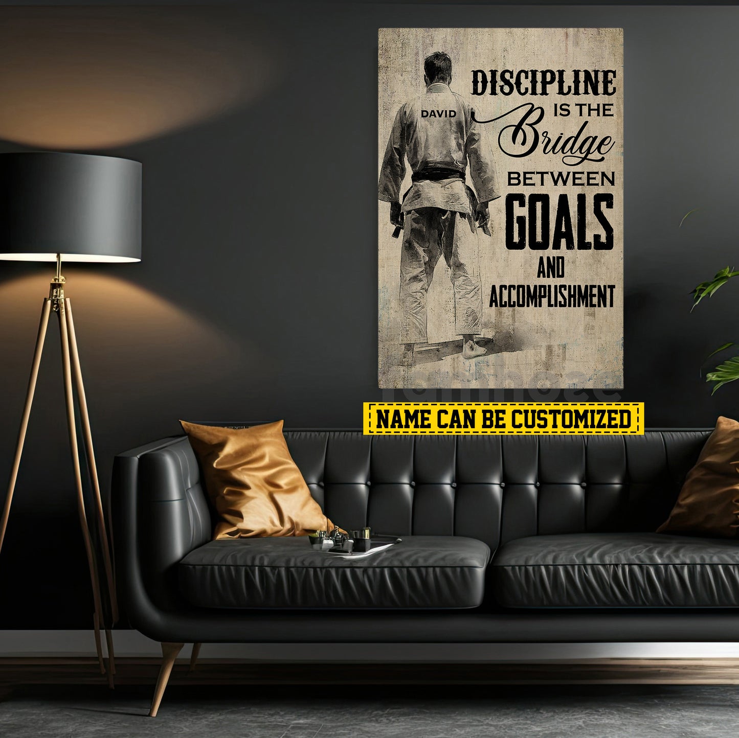 Motivational Personalized Jiu Jitsu Man Canvas Painting, Discipline Is The Bridge Inspirational Quote Wall Art Decor, Poster Gift For Jiu Jitsu Lovers