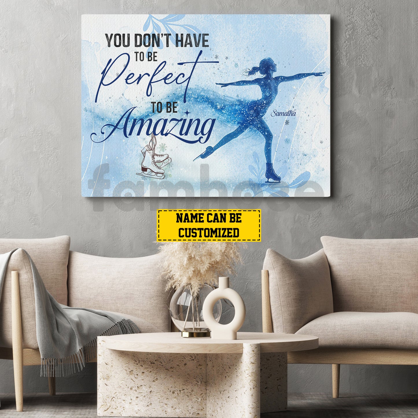 Personalized Ice Skating Woman Canvas Painting, You Don't Have To Be Perfect Sport Wall Art Decor, Poster Gift For Ice Skating Lovers