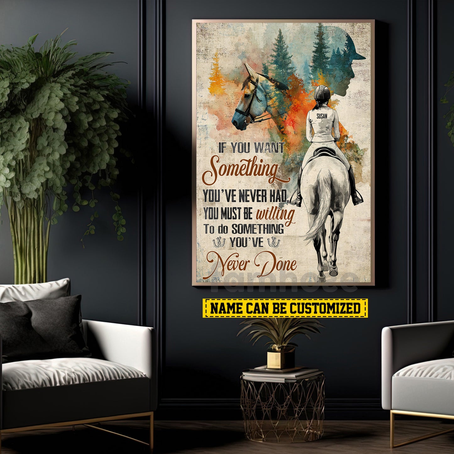 Personalized Horse Riding Girl Canvas Painting, If You Want Something Inspirational Quote Wall Art Decor, Poster Gift For Horse Girl