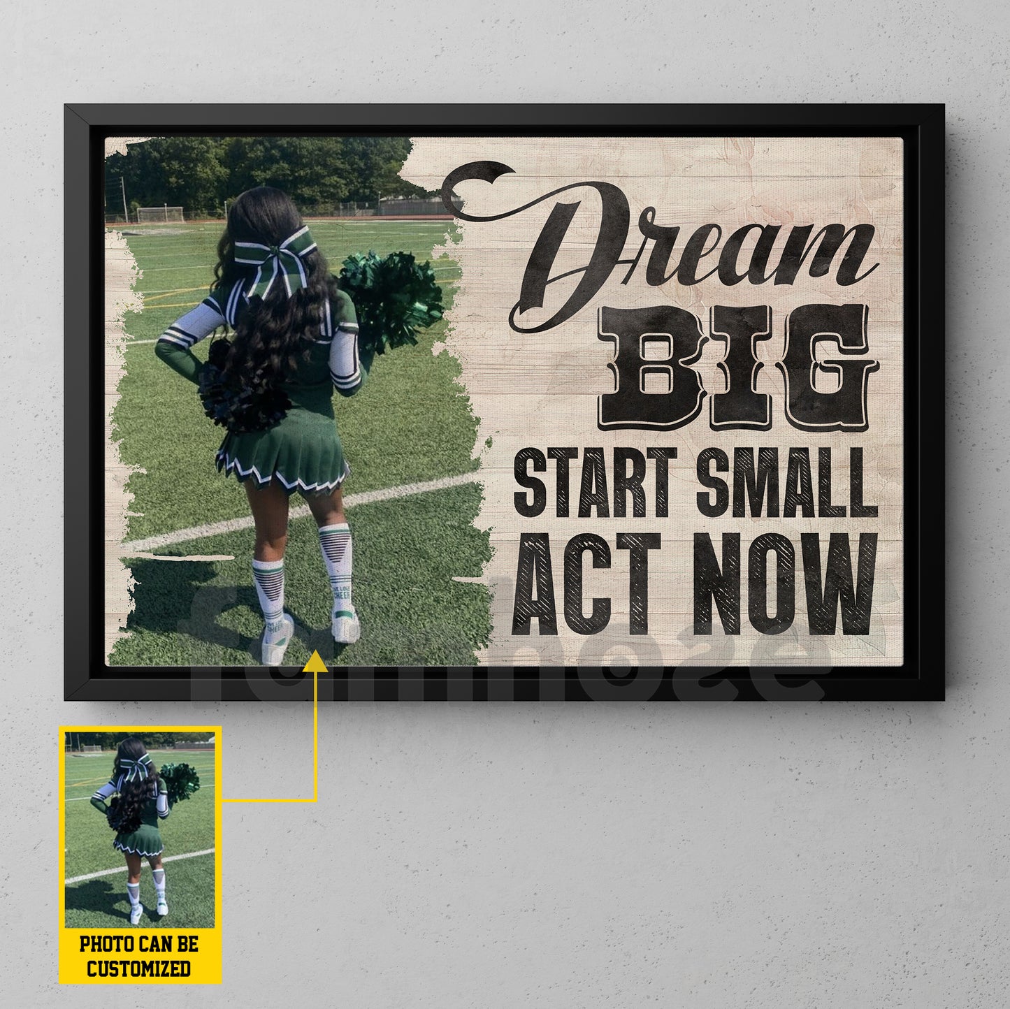 Personalized Cheerleading Canvas Painting, Dream Big Start Small Act Now Inspirational Quote Wall Art Decor, Poster Gift For Cheerleader, Cheerleading Lovers