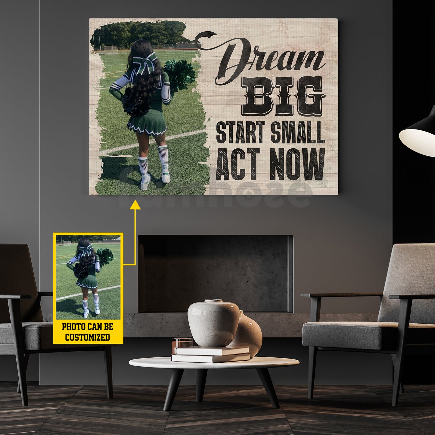 Personalized Cheerleading Canvas Painting, Dream Big Start Small Act Now Inspirational Quote Wall Art Decor, Poster Gift For Cheerleader, Cheerleading Lovers