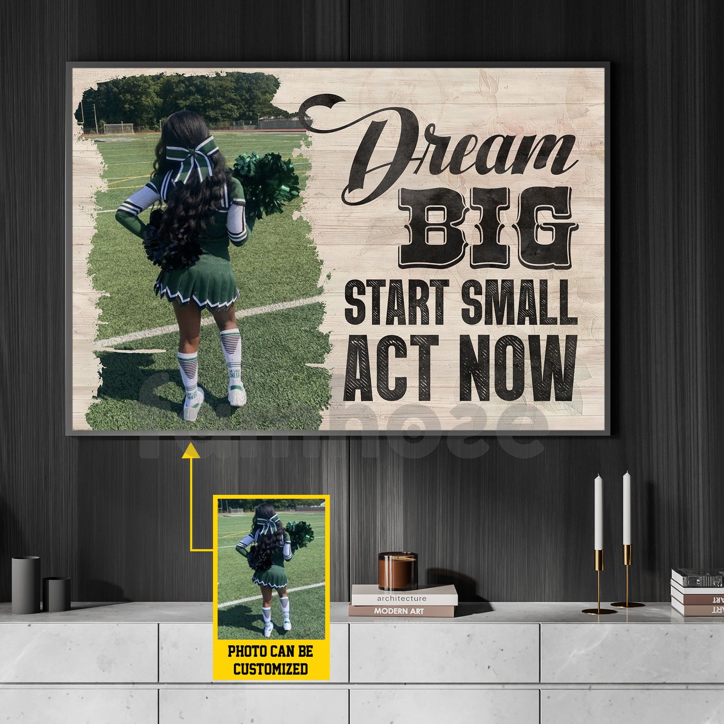 Personalized Cheerleading Canvas Painting, Dream Big Start Small Act Now Inspirational Quote Wall Art Decor, Poster Gift For Cheerleader, Cheerleading Lovers