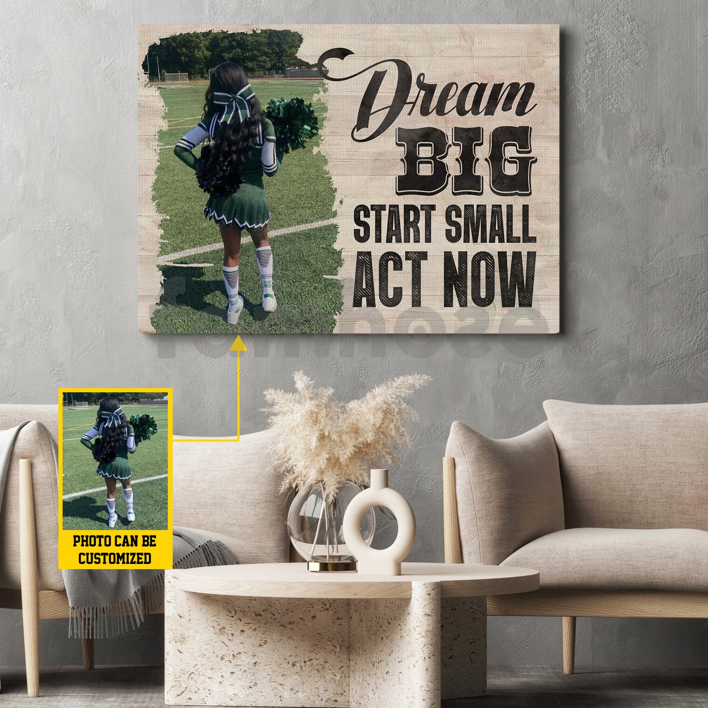 Personalized Cheerleading Canvas Painting, Dream Big Start Small Act Now Inspirational Quote Wall Art Decor, Poster Gift For Cheerleader, Cheerleading Lovers