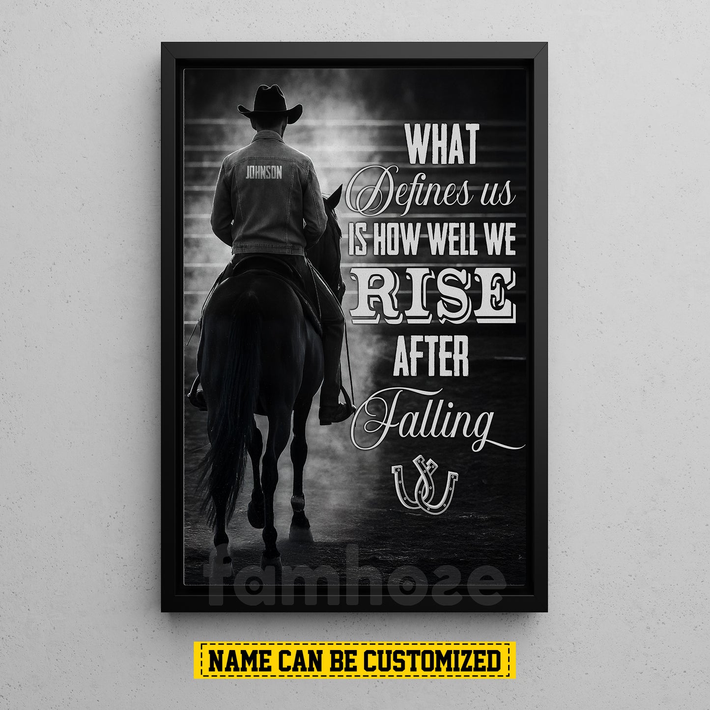Motivational Personalized Cowboy Canvas Painting, What Defines Us Is How Well We Rise After Falling Wall Art Decor, Poster Gift For Cowboy Lovers