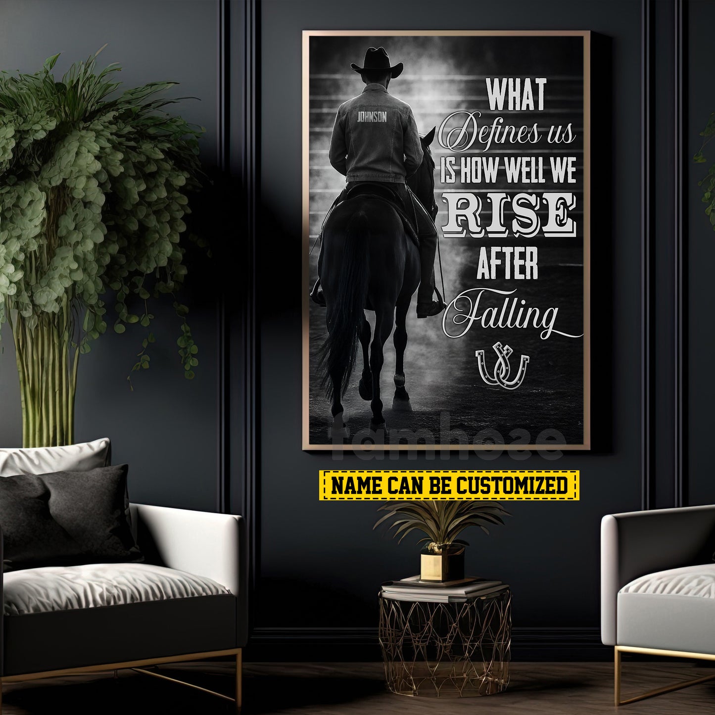 Motivational Personalized Cowboy Canvas Painting, What Defines Us Is How Well We Rise After Falling Wall Art Decor, Poster Gift For Cowboy Lovers