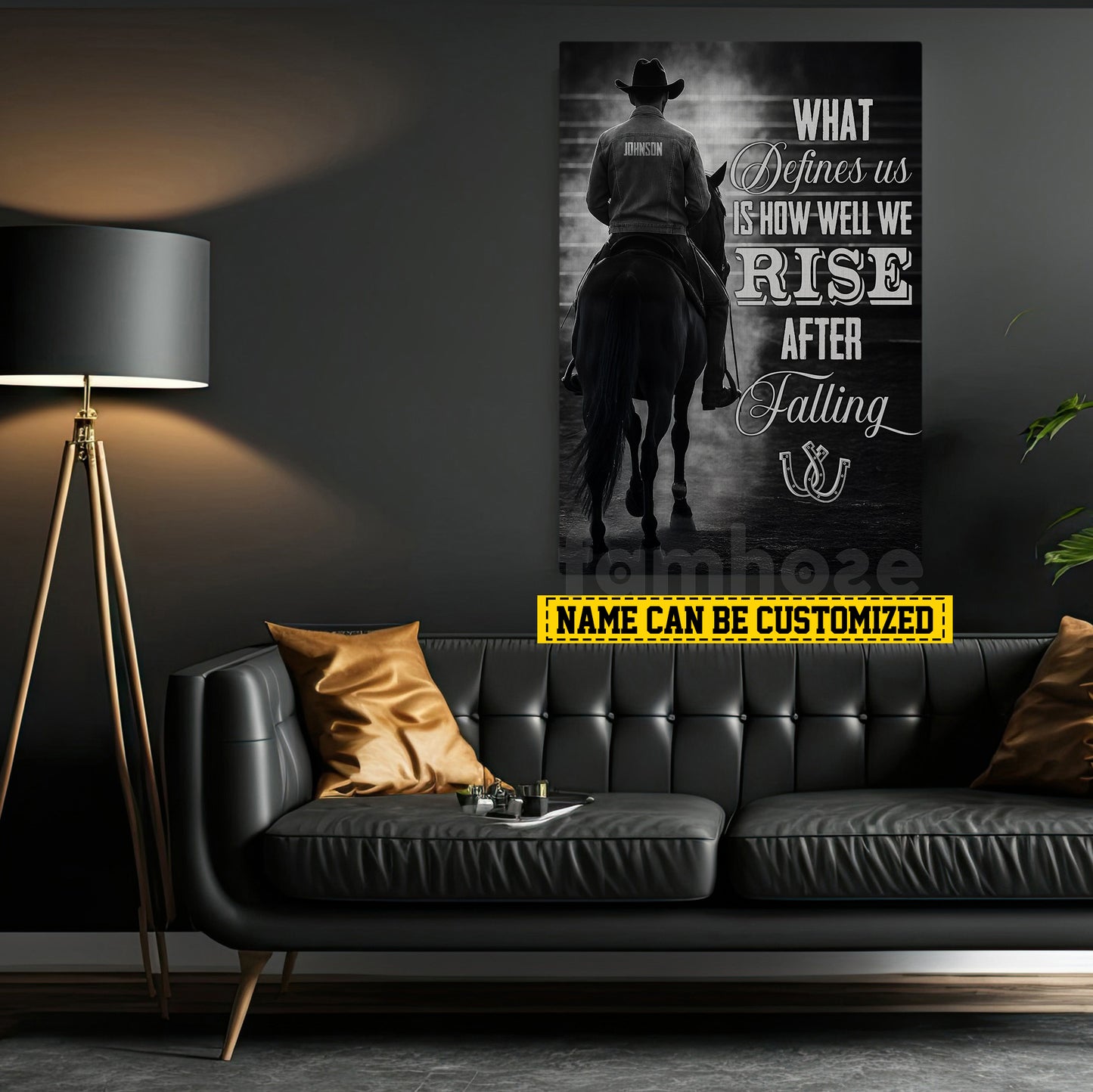 Motivational Personalized Cowboy Canvas Painting, What Defines Us Is How Well We Rise After Falling Wall Art Decor, Poster Gift For Cowboy Lovers