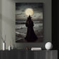 Witch Under The Moon At The Ocean Canvas Wall Art Print - Dark Witch Halloween Poster Print Art For Decorating Your Home