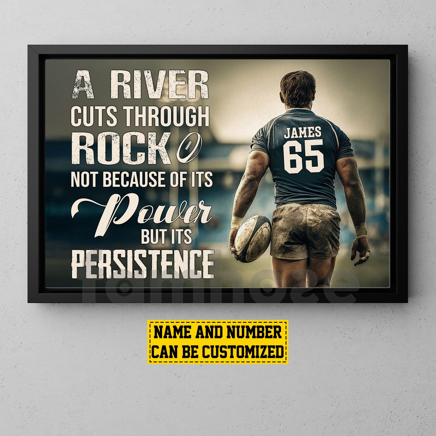 Motivational Personalized Rugby Man Canvas Painting, A River Cuts Though Rock Sport Wall Art Decor, Poster Gift For Rugby Lovers
