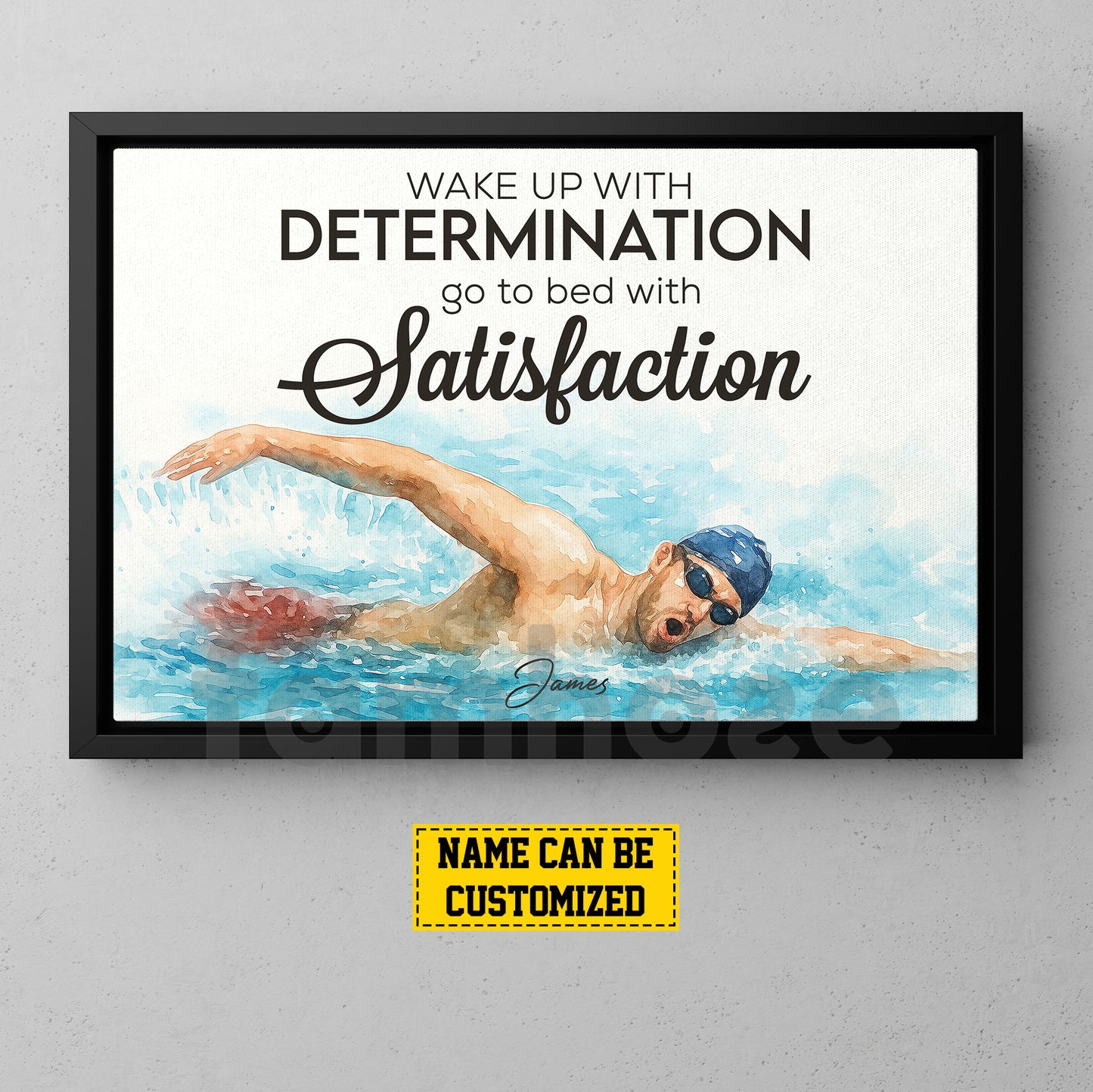 Motivational Personalized Swimming Man Canvas Painting, Wake Up With Determination Sport Wall Art Decor, Poster Gift For Swimming Lovers