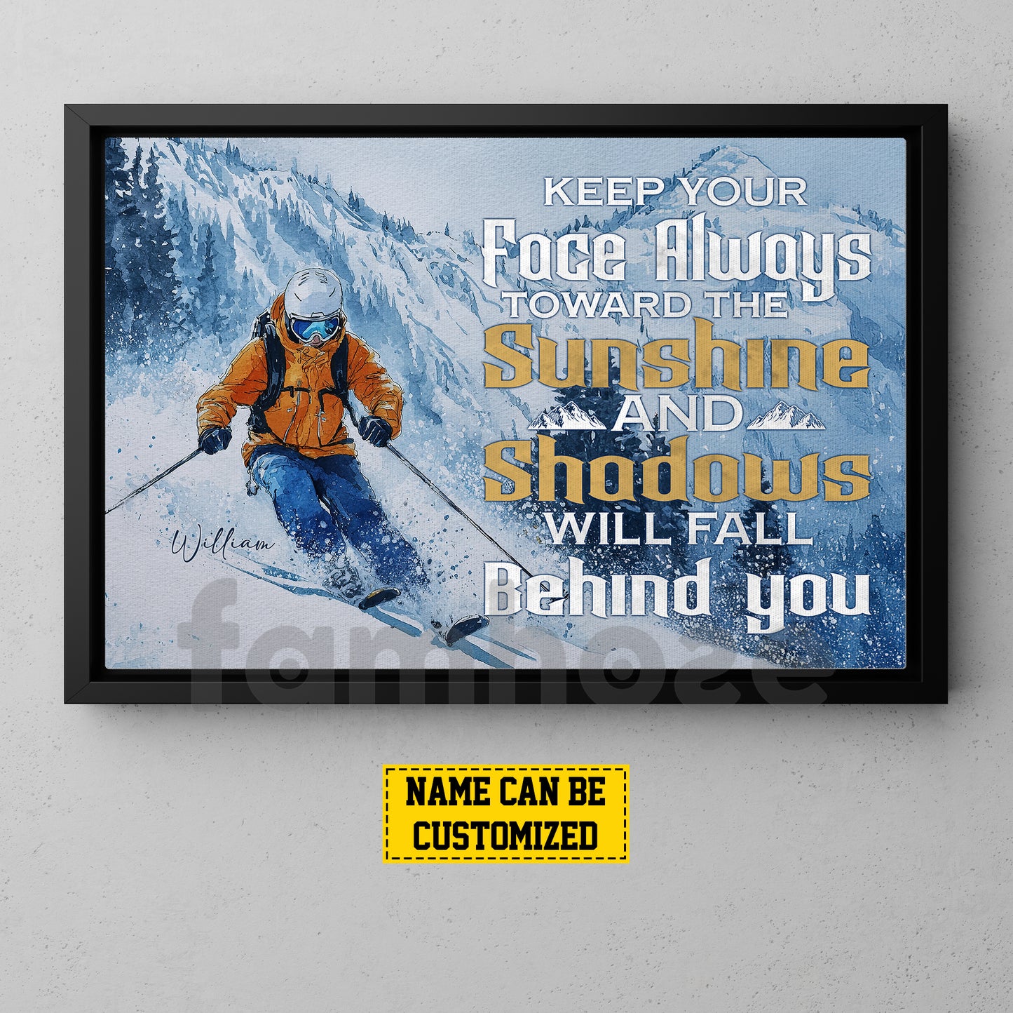 Personalized Skiing Man Canvas Painting, Keep Your Face Always Toward The Sunshine Sport Wall Art Decor, Poster Gift For Skiing Lovers