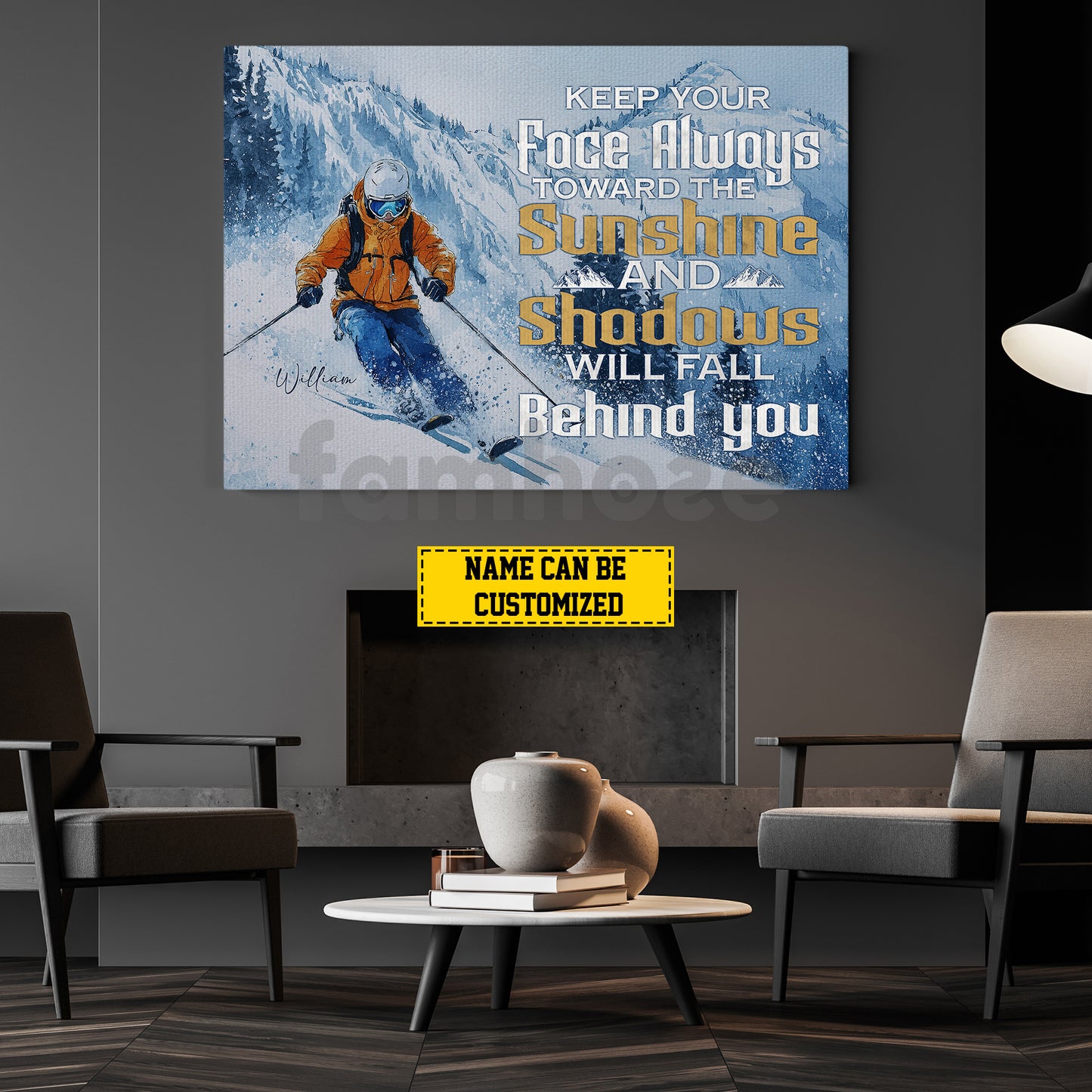 Personalized Skiing Man Canvas Painting, Keep Your Face Always Toward The Sunshine Sport Wall Art Decor, Poster Gift For Skiing Lovers