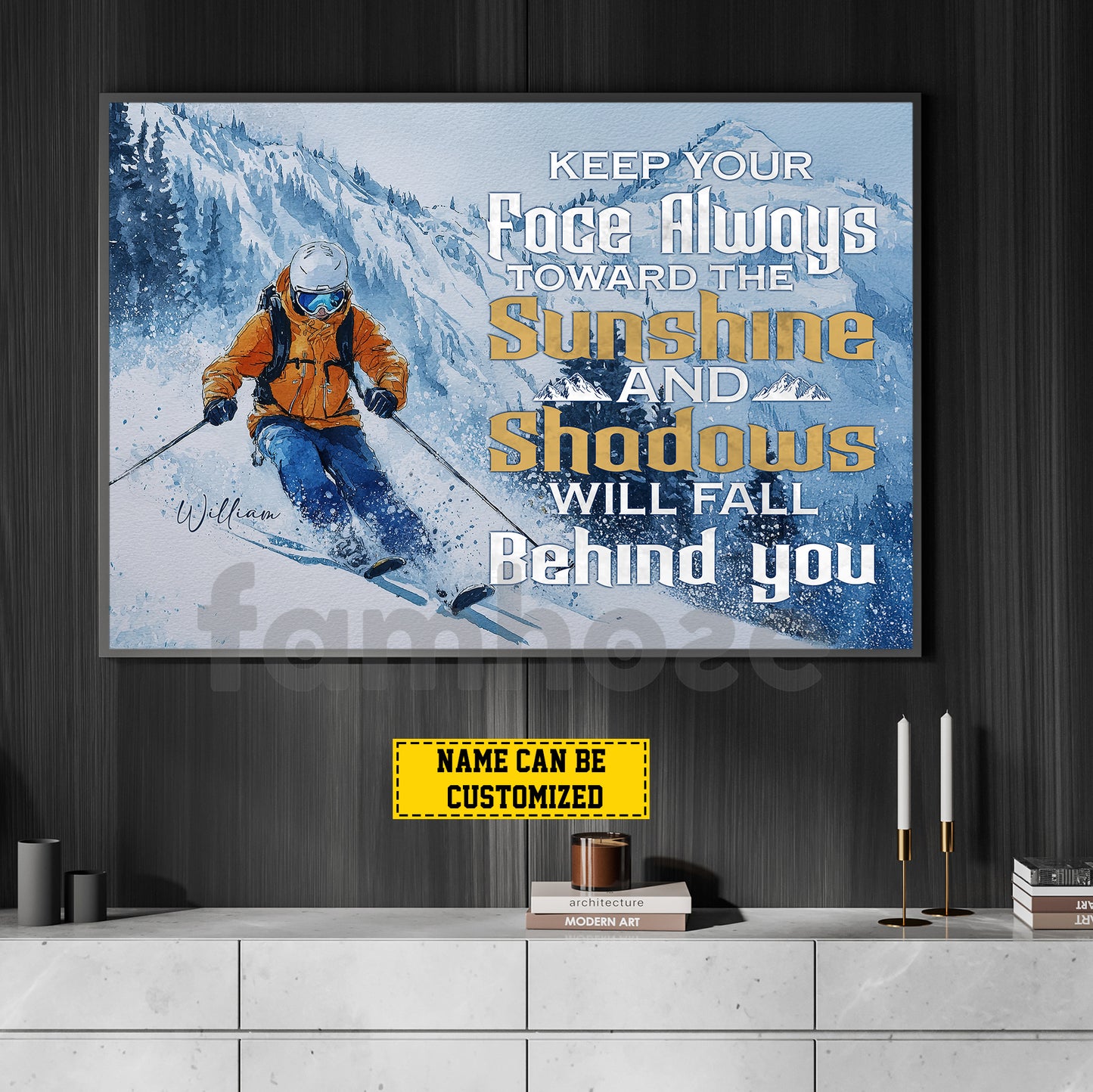 Personalized Skiing Man Canvas Painting, Keep Your Face Always Toward The Sunshine Sport Wall Art Decor, Poster Gift For Skiing Lovers