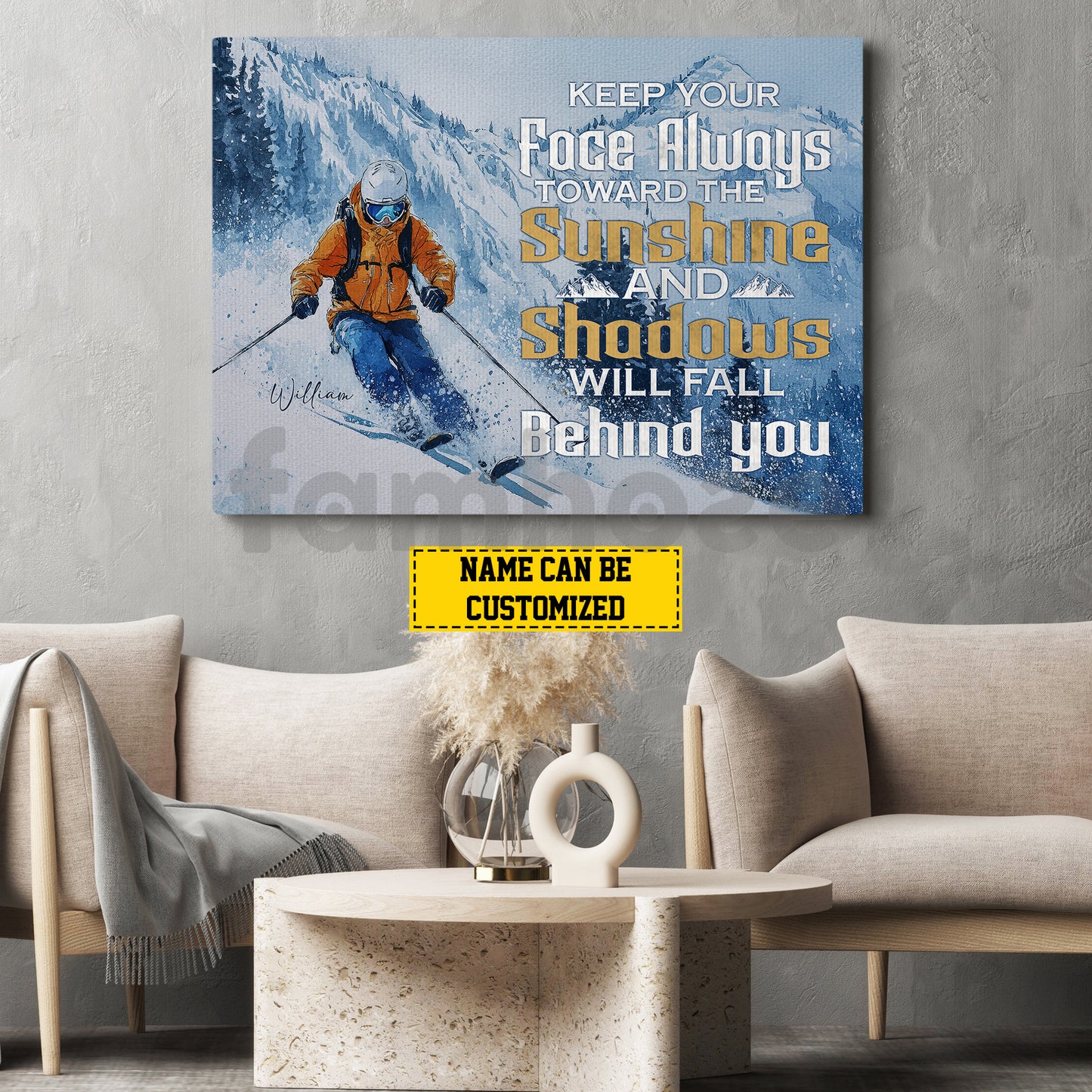 Personalized Skiing Man Canvas Painting, Keep Your Face Always Toward The Sunshine Sport Wall Art Decor, Poster Gift For Skiing Lovers