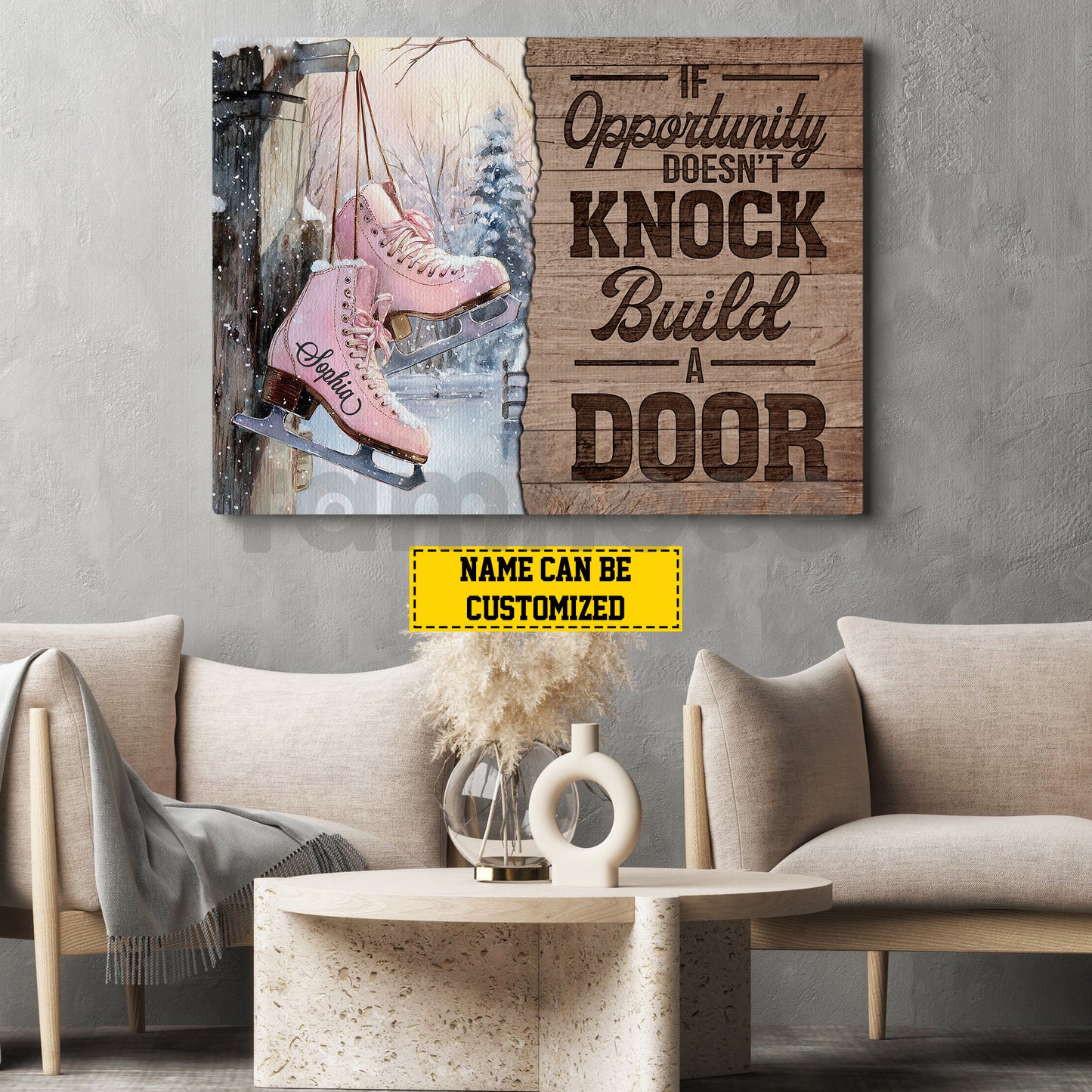 Personalized Ice Skating Canvas Painting, If Opportunity Doesn't Knock Inspirational Quote Wall Art Decor, Poster Gift For Ice Skating Lovers