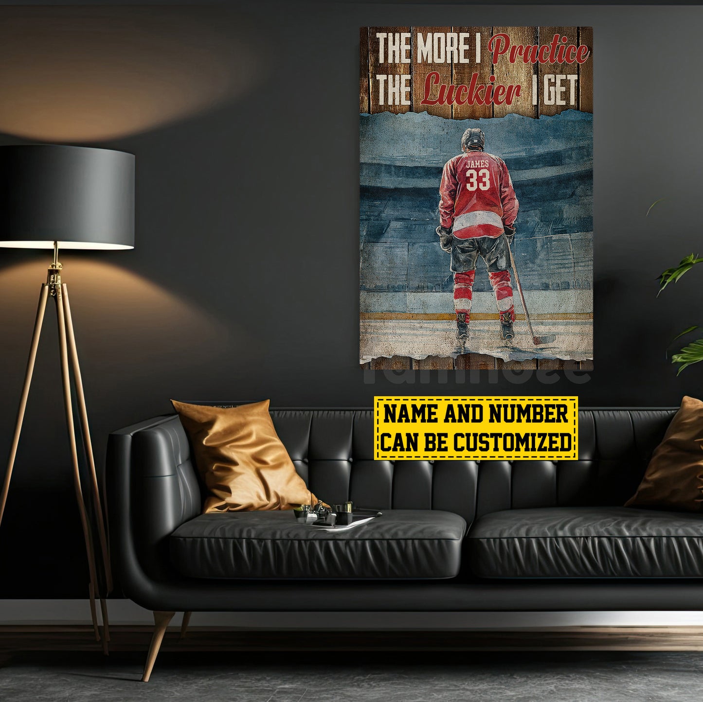 Personalized Hockey Man Canvas Painting, The More I Practice Inspirational Quote Wall Art Decor, Poster Gift For Hockey Lovers