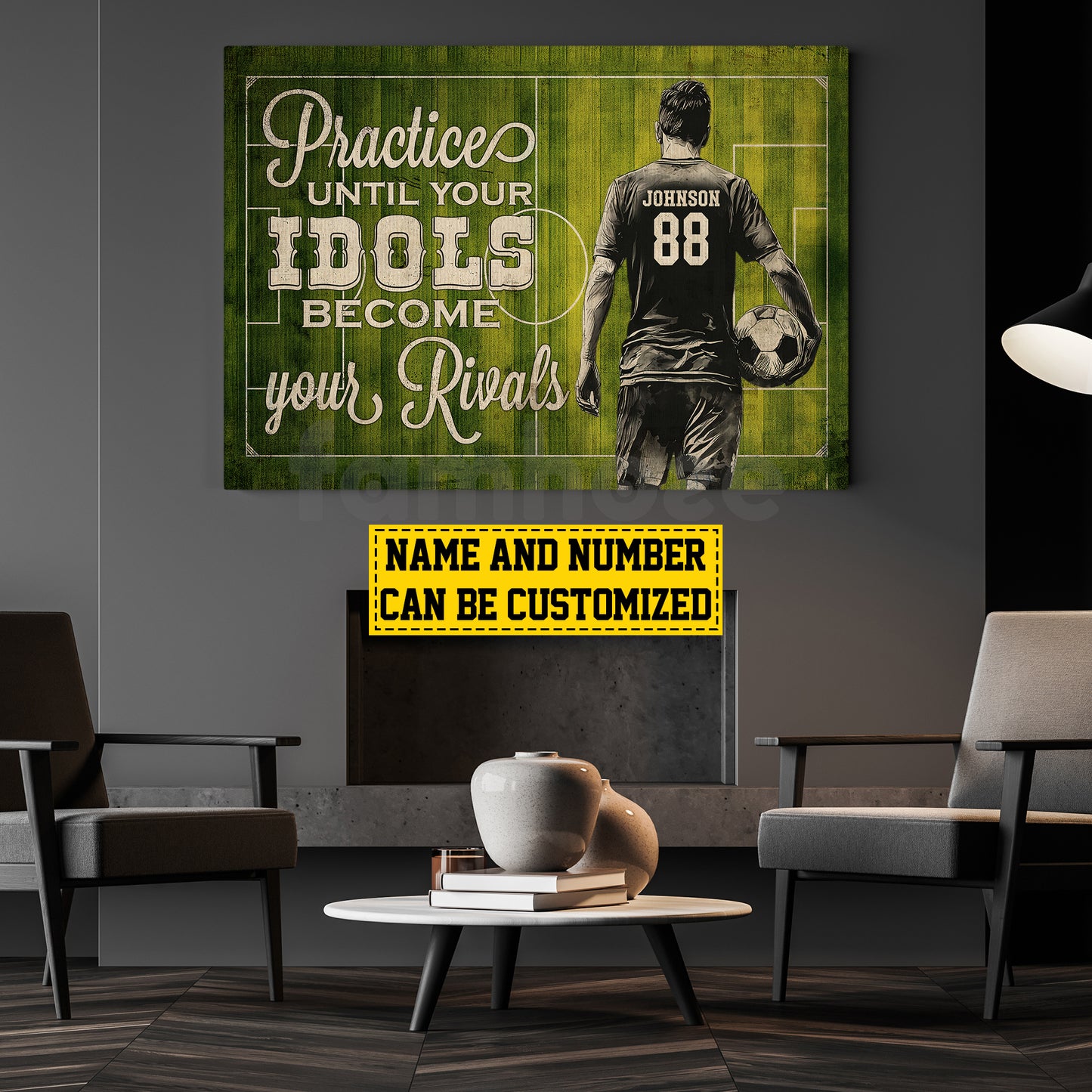 Personalized Soccer Man Canvas Painting, Practice Until Your Idols Inspirational Quote Wall Art Decor, Poster Gift For Soccer Lovers