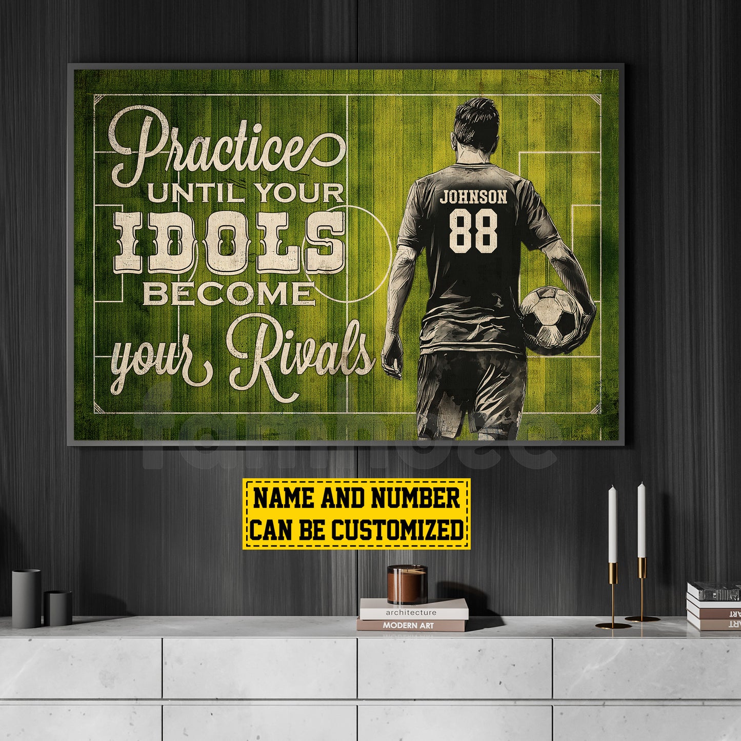 Personalized Soccer Man Canvas Painting, Practice Until Your Idols Inspirational Quote Wall Art Decor, Poster Gift For Soccer Lovers