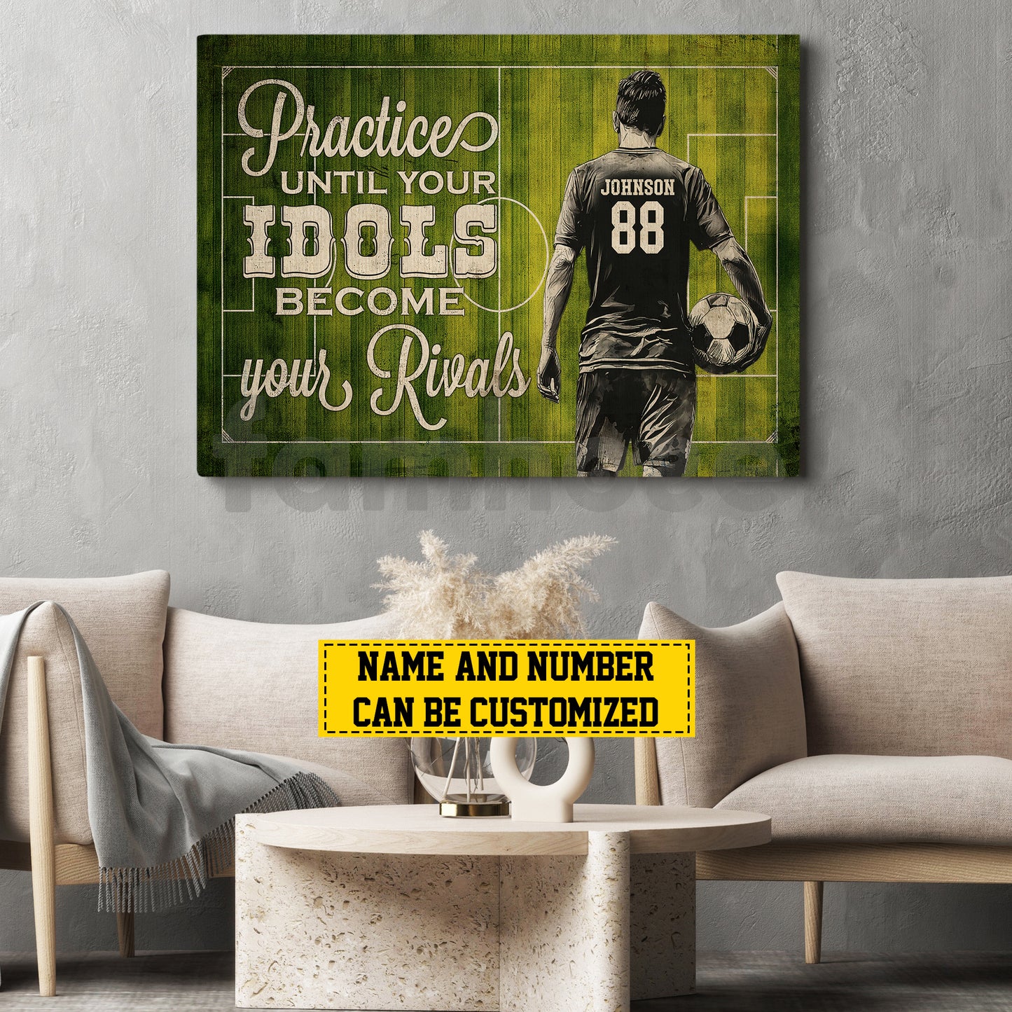 Personalized Soccer Man Canvas Painting, Practice Until Your Idols Inspirational Quote Wall Art Decor, Poster Gift For Soccer Lovers