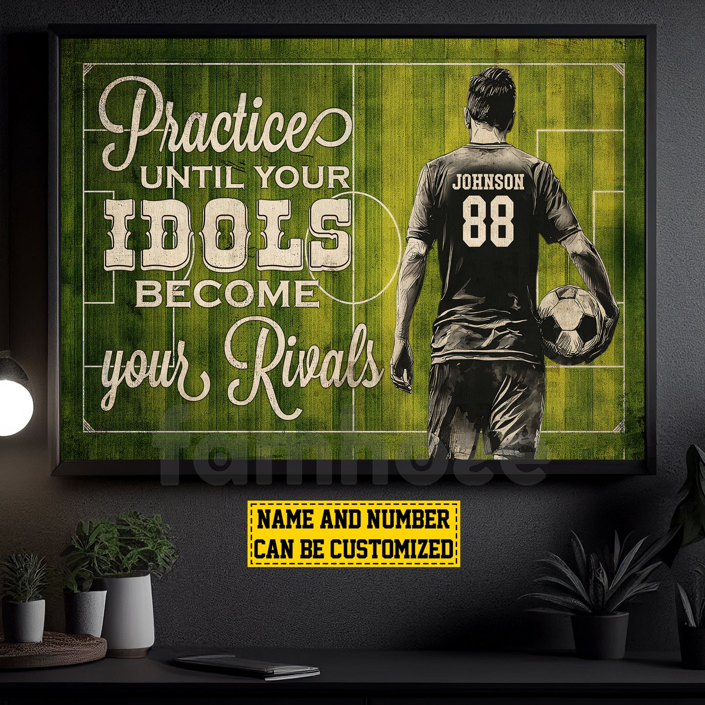 Personalized Soccer Man Canvas Painting, Practice Until Your Idols Inspirational Quote Wall Art Decor, Poster Gift For Soccer Lovers
