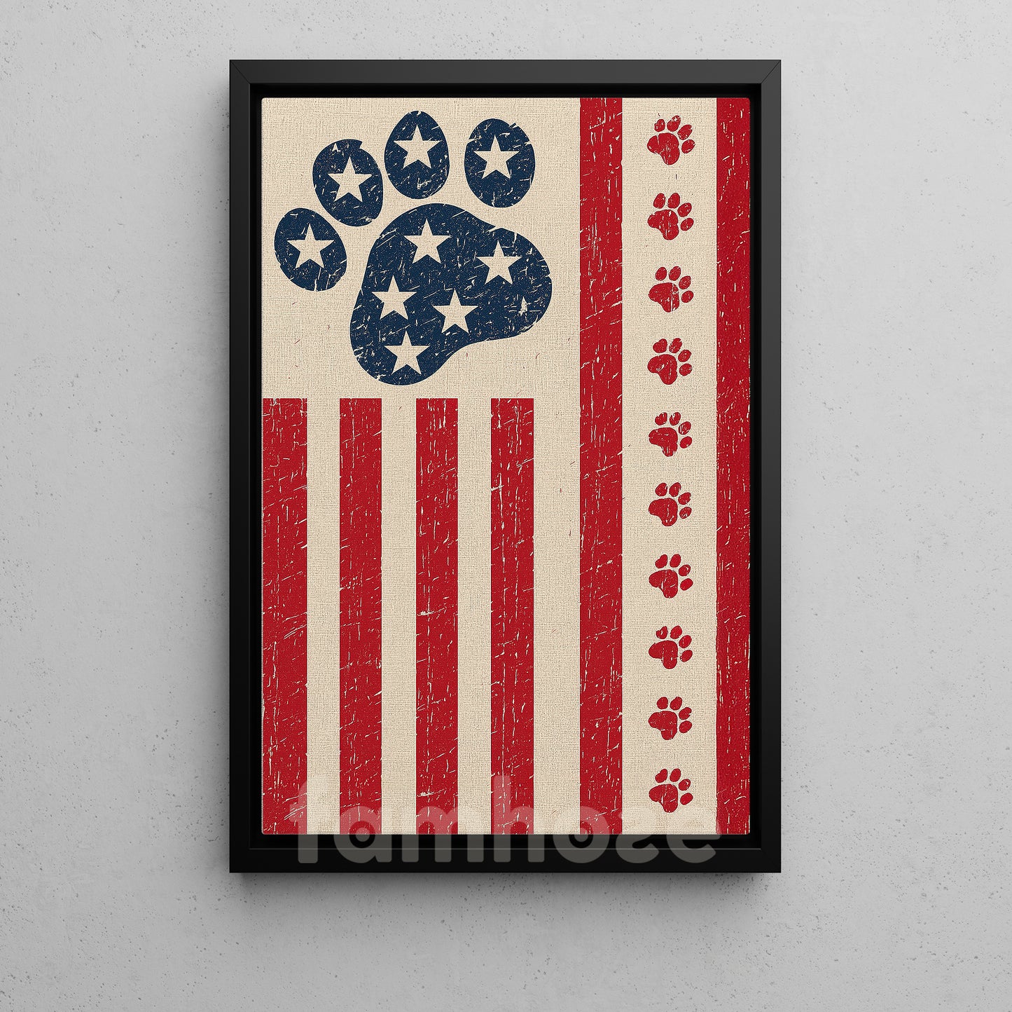 July 4th Dog Canvas Painting, Stars and Stripes, Patriotic Paw Wall Art Decor, Poster Gift For Dog Lovers