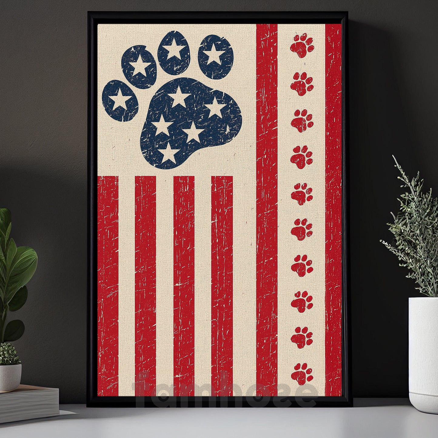 July 4th Dog Canvas Painting, Stars and Stripes, Patriotic Paw Wall Art Decor, Poster Gift For Dog Lovers