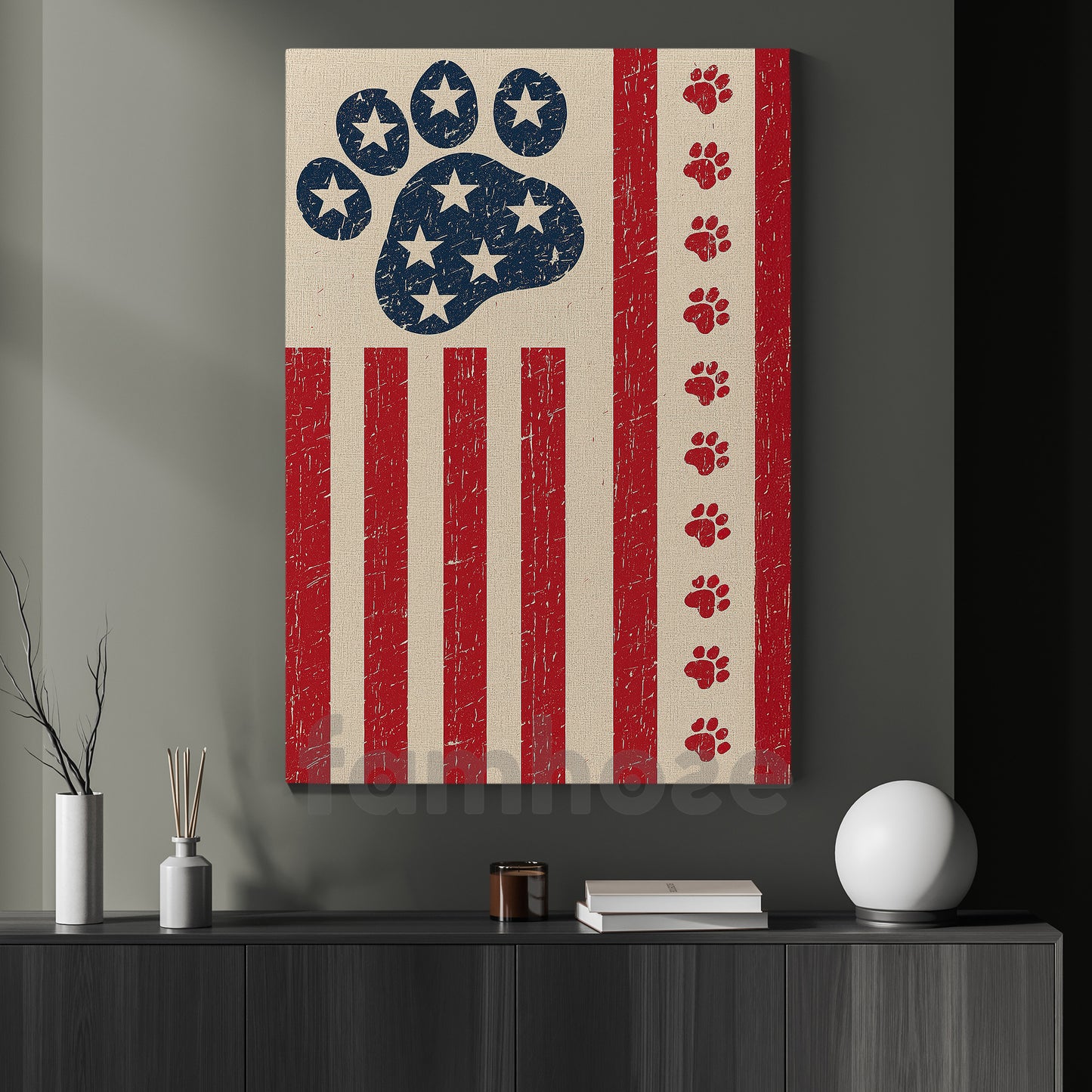 July 4th Dog Canvas Painting, Stars and Stripes, Patriotic Paw Wall Art Decor, Poster Gift For Dog Lovers