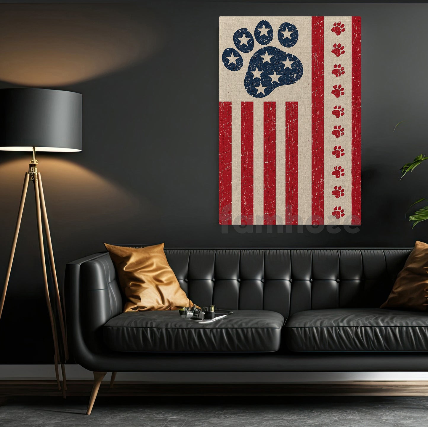 July 4th Dog Canvas Painting, Stars and Stripes, Patriotic Paw Wall Art Decor, Poster Gift For Dog Lovers
