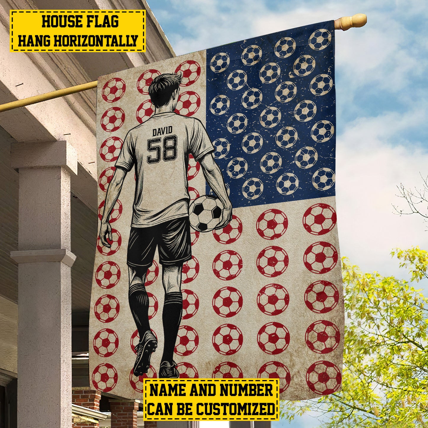 Personalized July 4th Soccer Man American Garden Flag & House Flag, Independence Day Patriotic Soccer USA Yard Flag Gift For Soccer Lovers